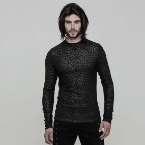 Men's Gothic Floral Jacquard Slim Fitted Long-sleeve T-shirt