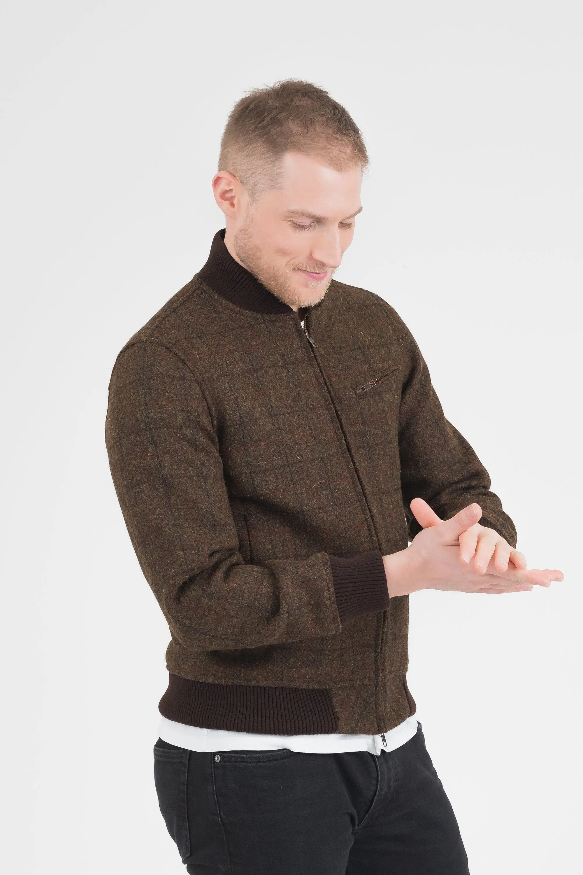 Men's Harris Tweed Bomber Jacket - Green Check