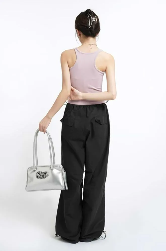 Metal Buckle Strap Ribbed Crop Top