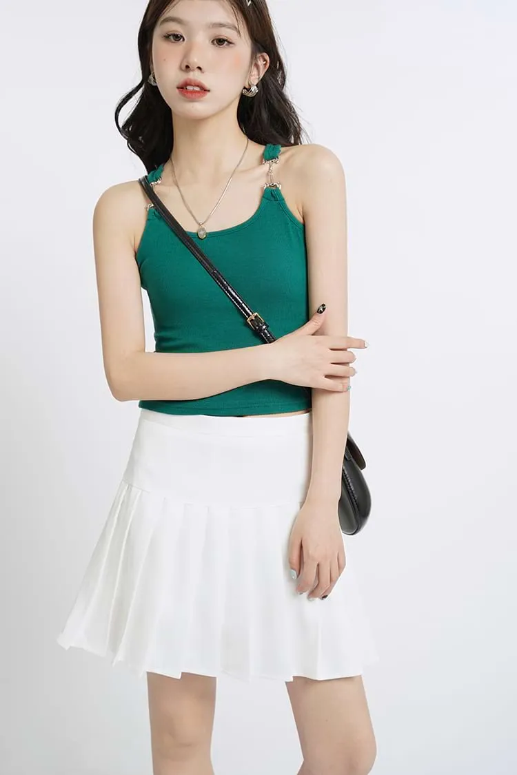 Metal Buckle Strap Ribbed Crop Top