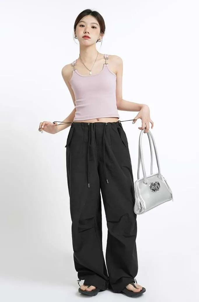 Metal Buckle Strap Ribbed Crop Top