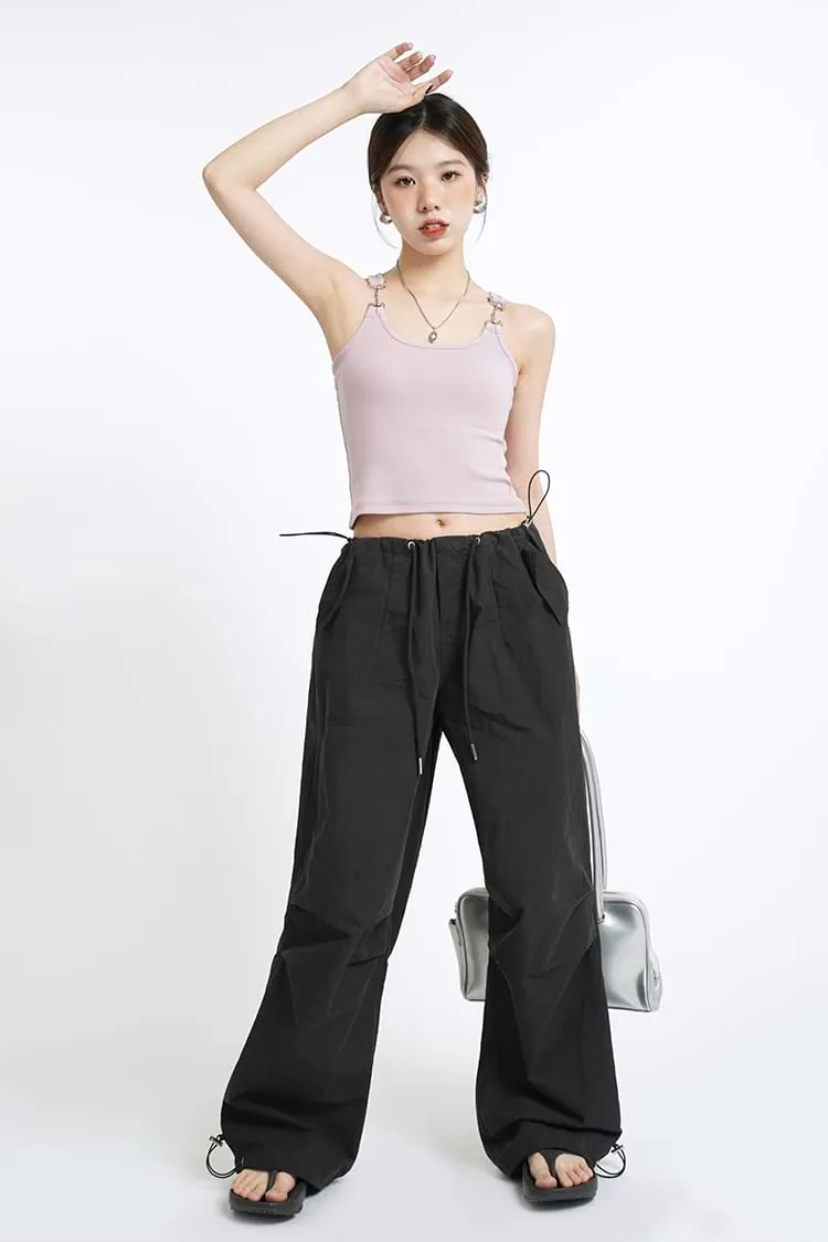 Metal Buckle Strap Ribbed Crop Top