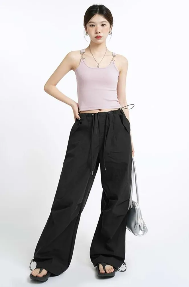 Metal Buckle Strap Ribbed Crop Top