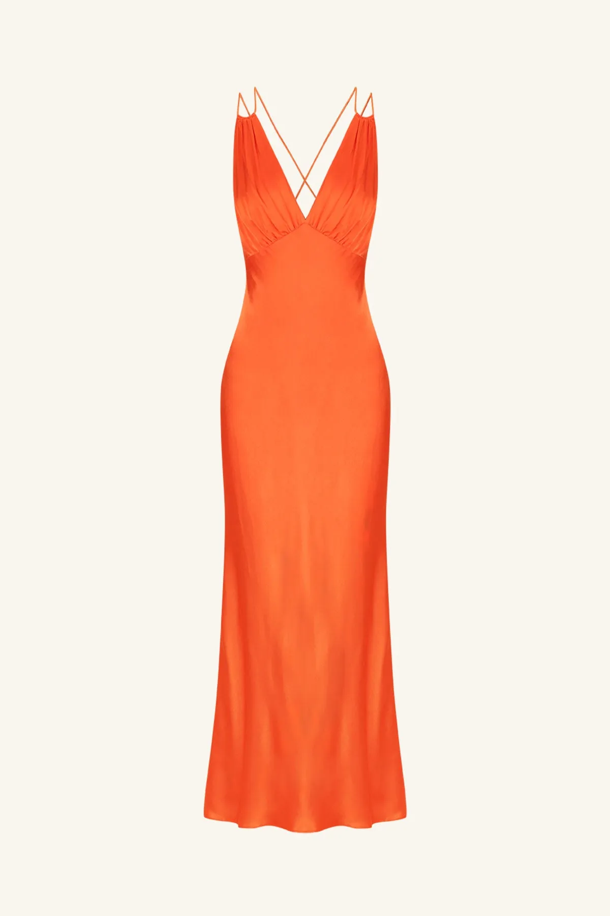 MIA CONTRAST PLUNGED DOUBLE STRAP MIDI DRESS - RED ORANGE / HIBISCUS