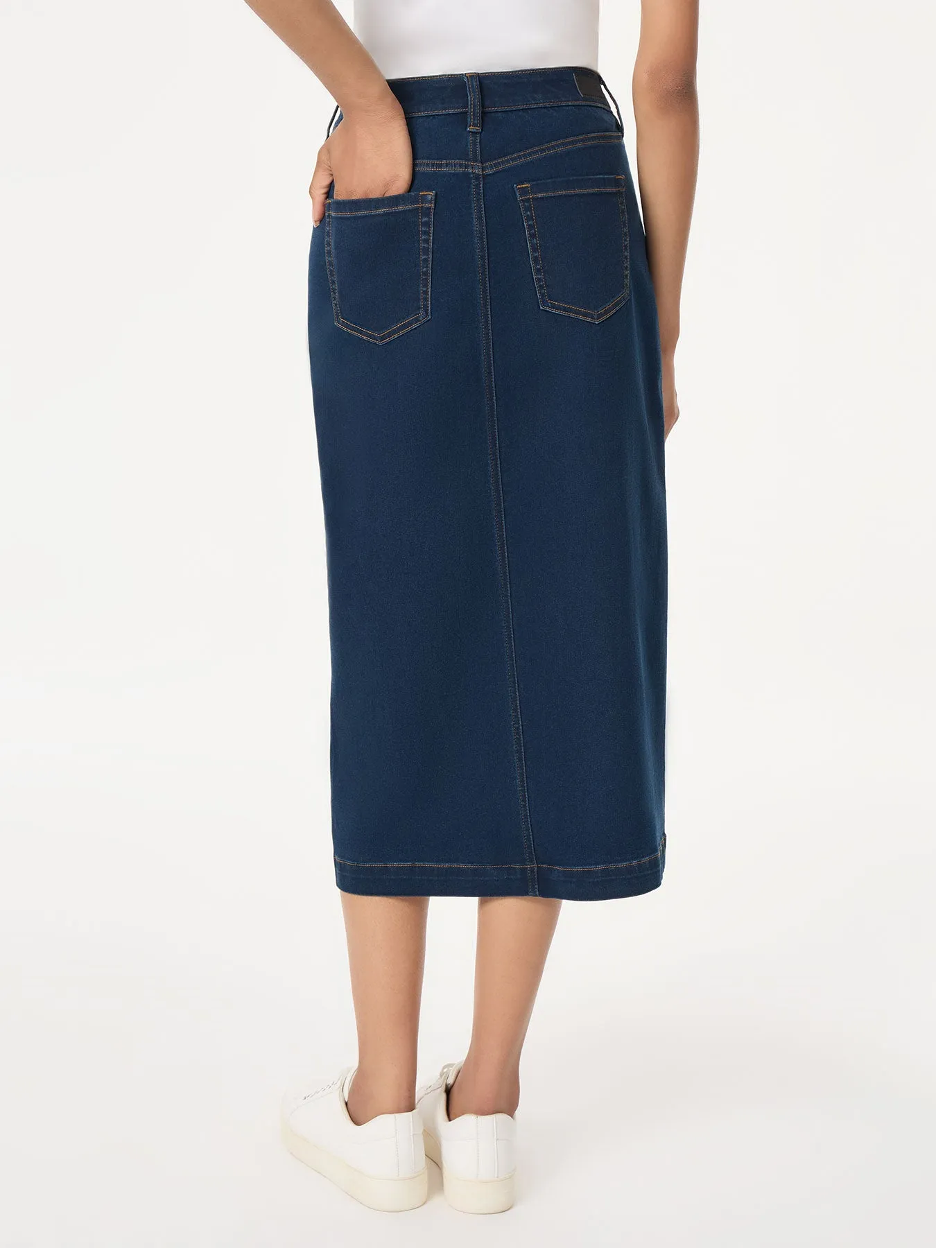 Midi Denim Front Slit Skirt, West Point Wash