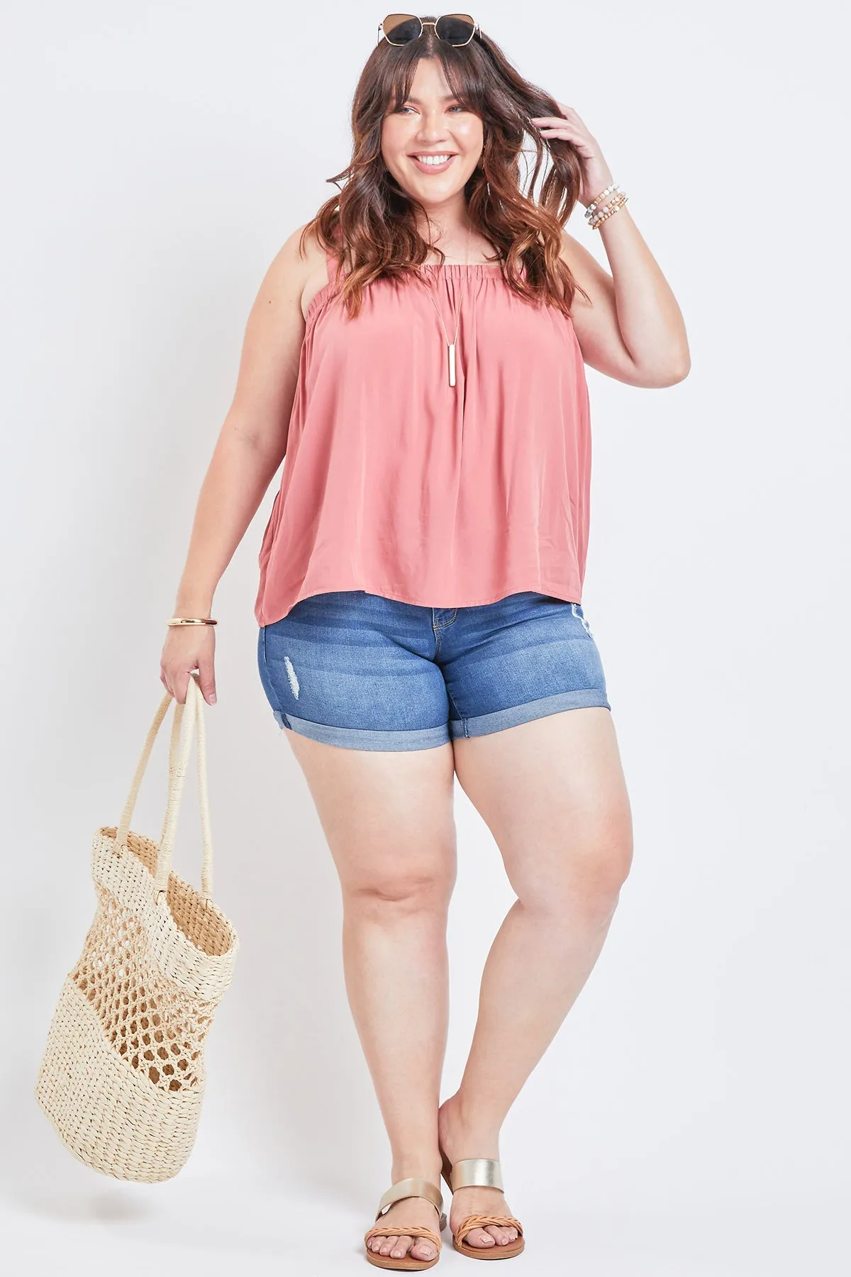 Missy Plus Size Wannabettabutt 3-Button Cuffed Shorts Made With Recycled Fibers 12 Pack