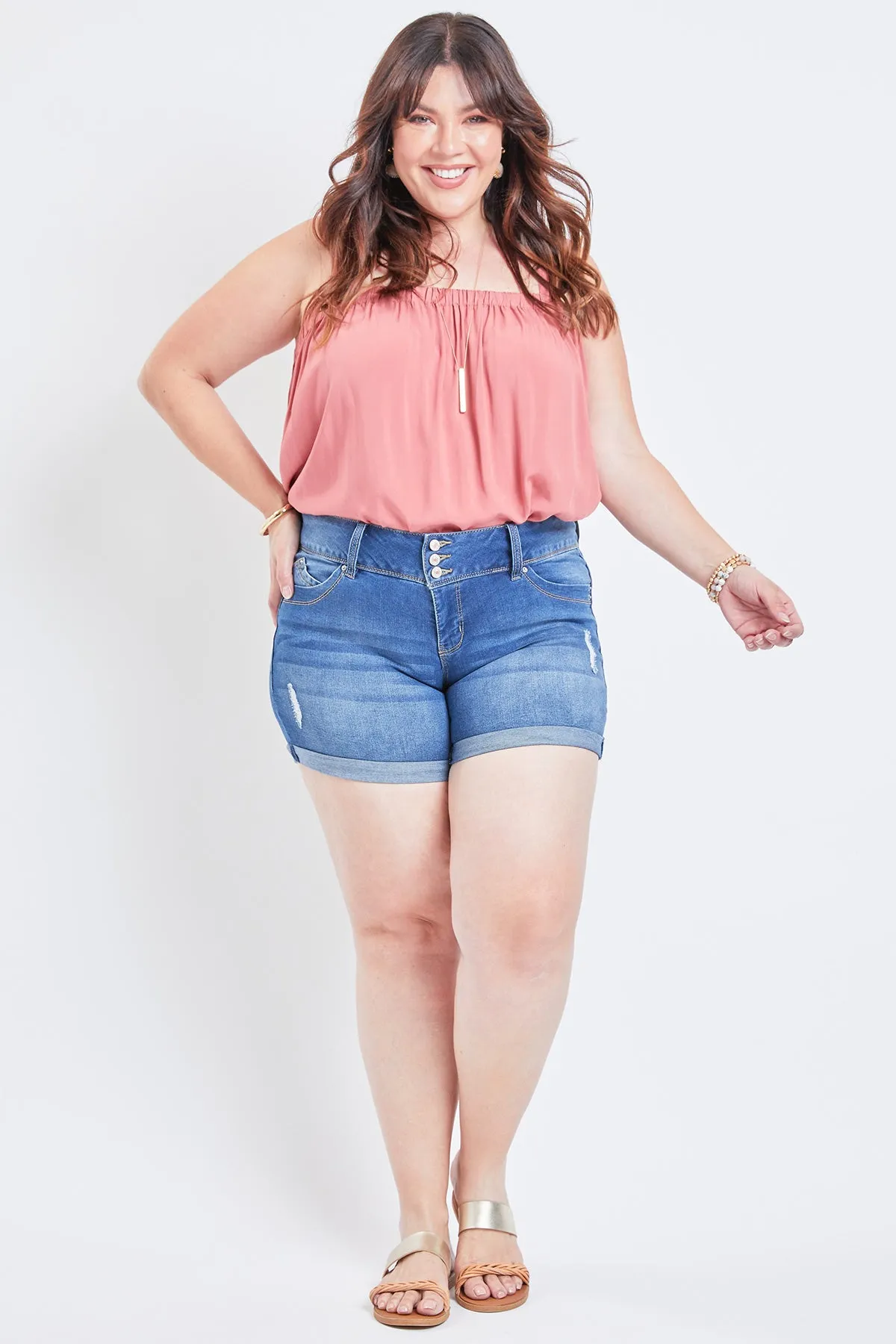 Missy Plus Size Wannabettabutt 3-Button Cuffed Shorts Made With Recycled Fibers 12 Pack