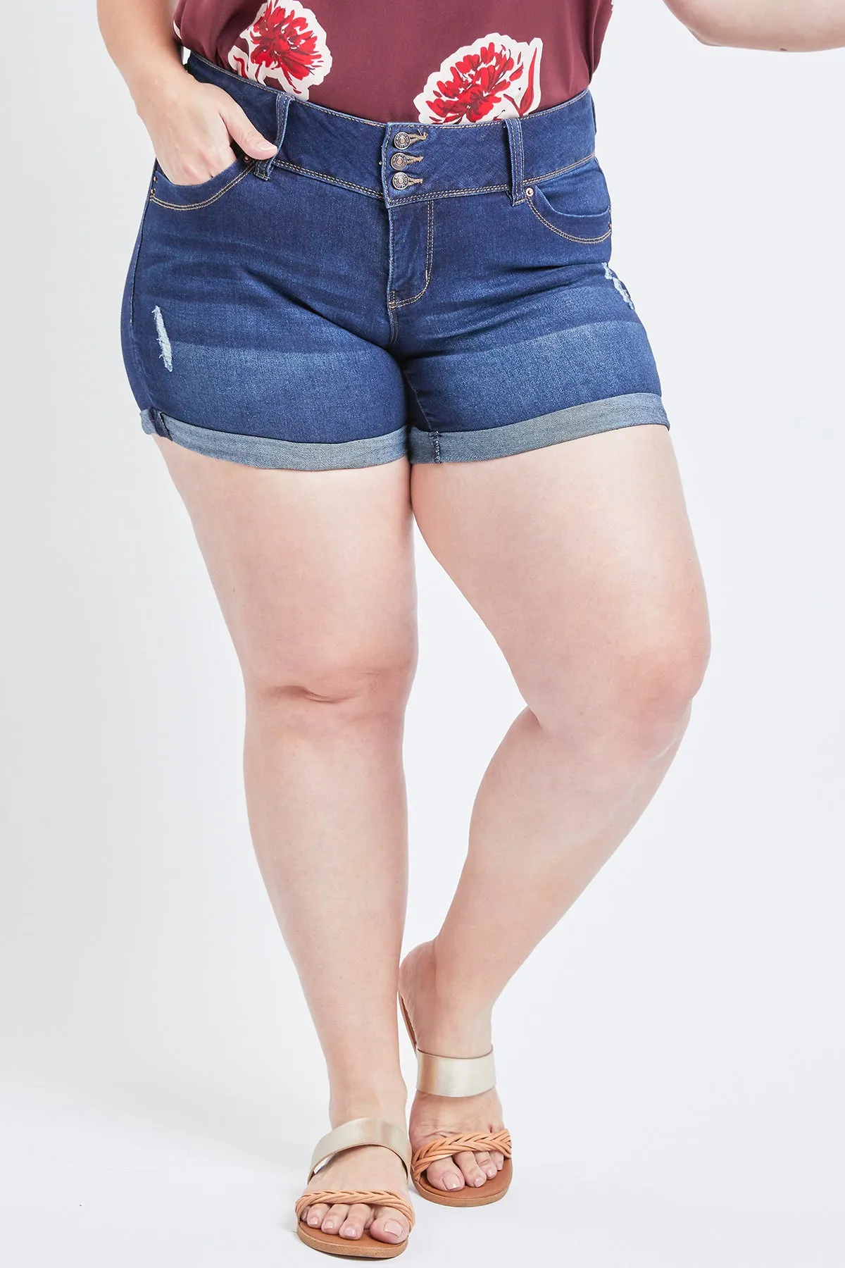 Missy Plus Size Wannabettabutt 3-Button Cuffed Shorts Made With Recycled Fibers 12 Pack