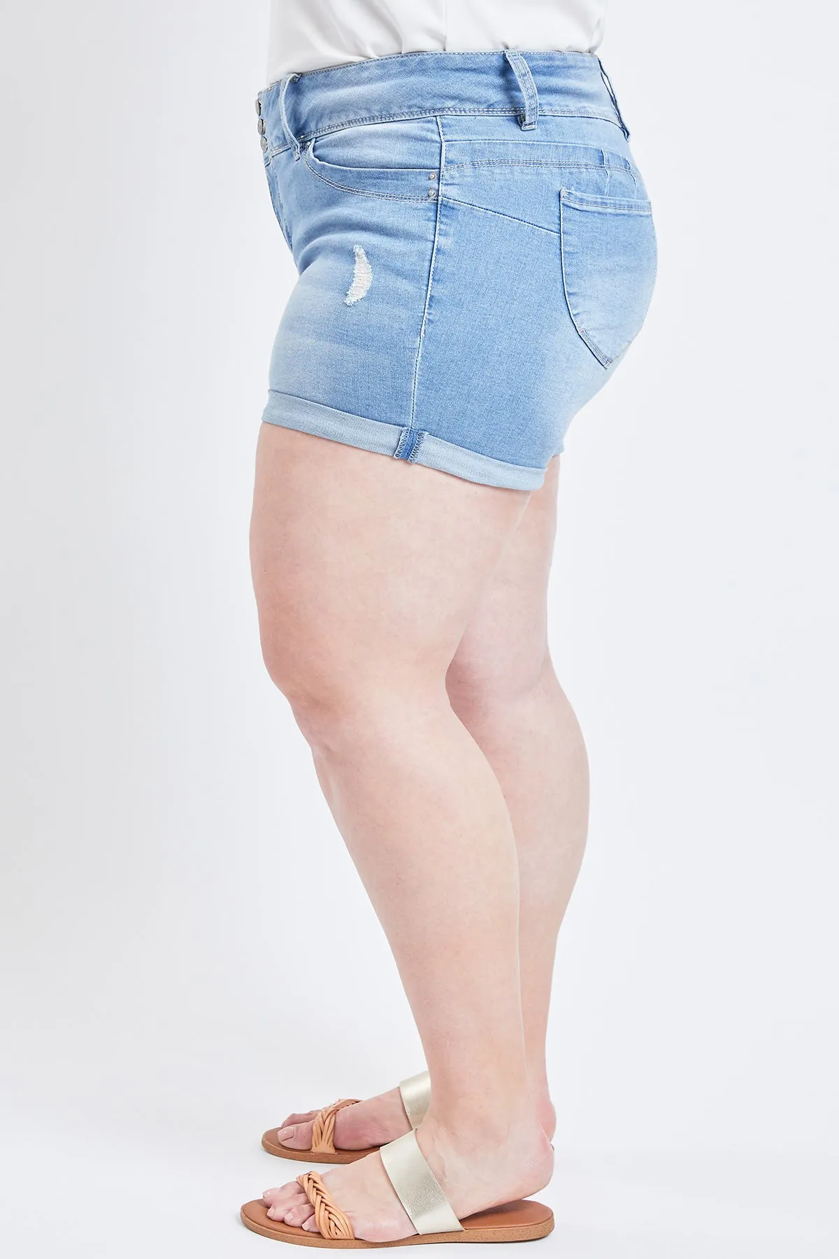 Missy Plus Size Wannabettabutt 3-Button Cuffed Shorts Made With Recycled Fibers 12 Pack