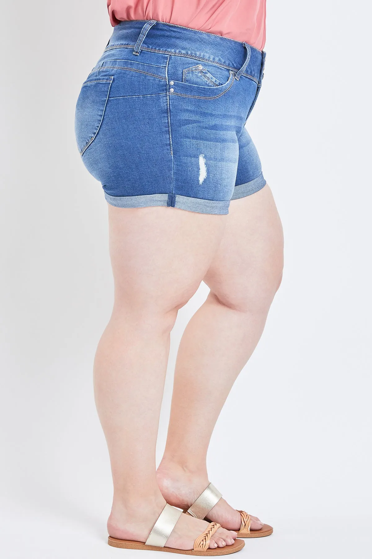 Missy Plus Size Wannabettabutt 3-Button Cuffed Shorts Made With Recycled Fibers 12 Pack