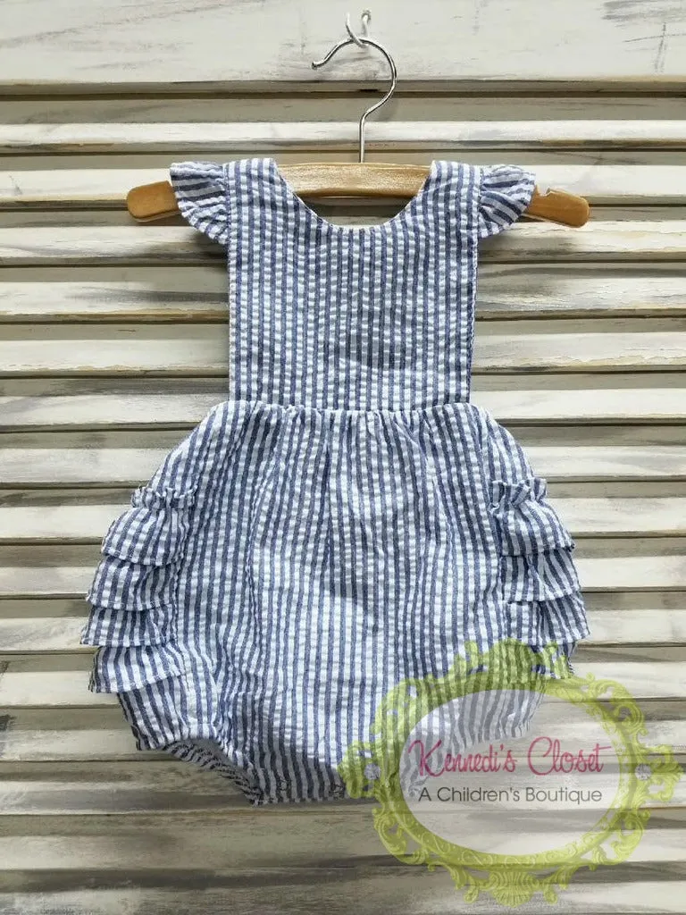 Navy Seersucker Ruffle Bubble