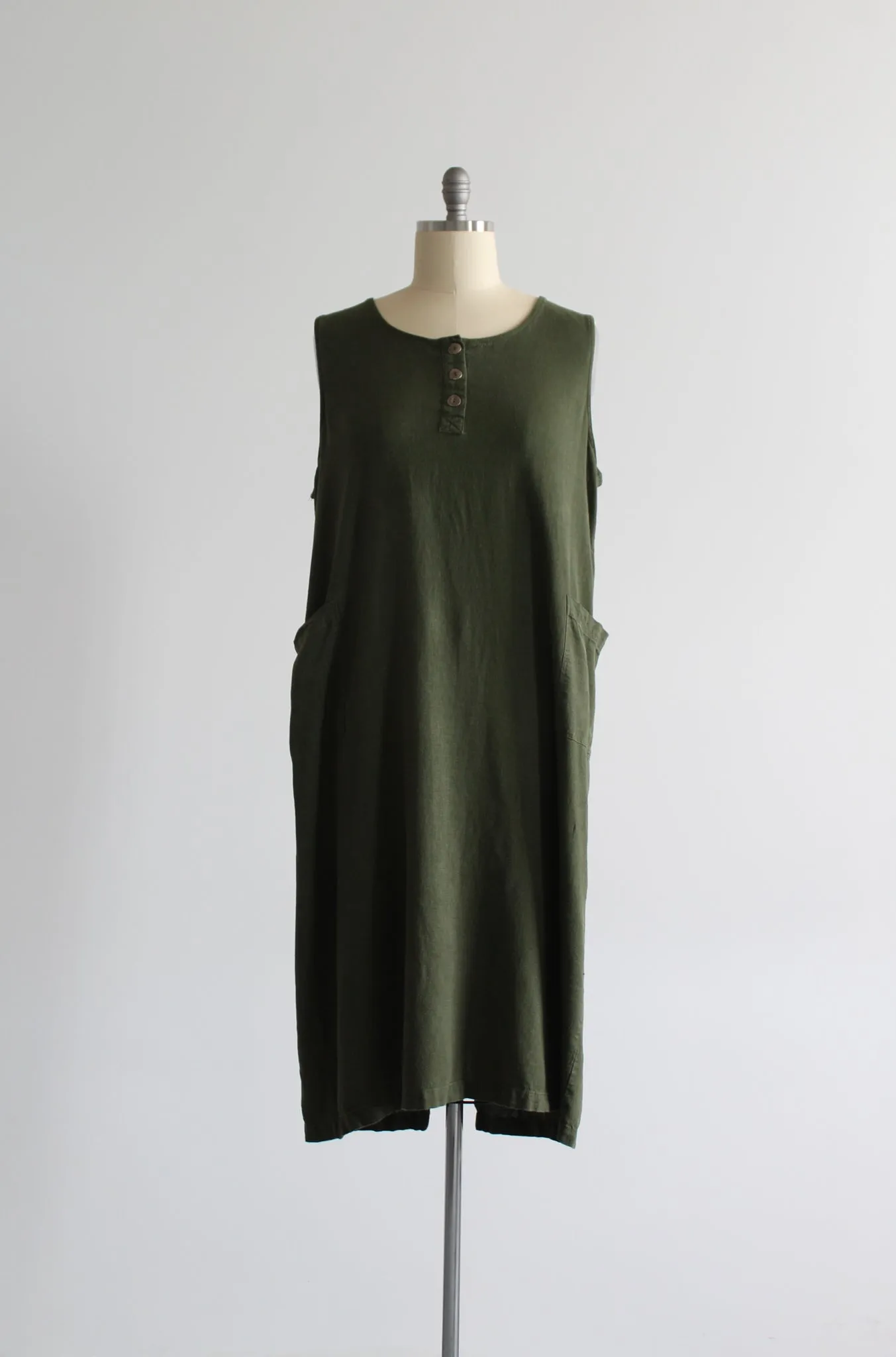 olive linen tank dress