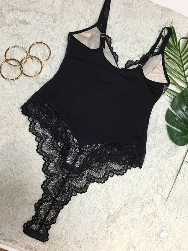 One Piece V Neck Lace Shapewear