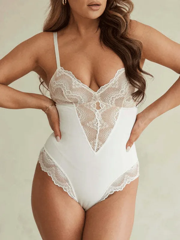 One Piece V Neck Lace Shapewear