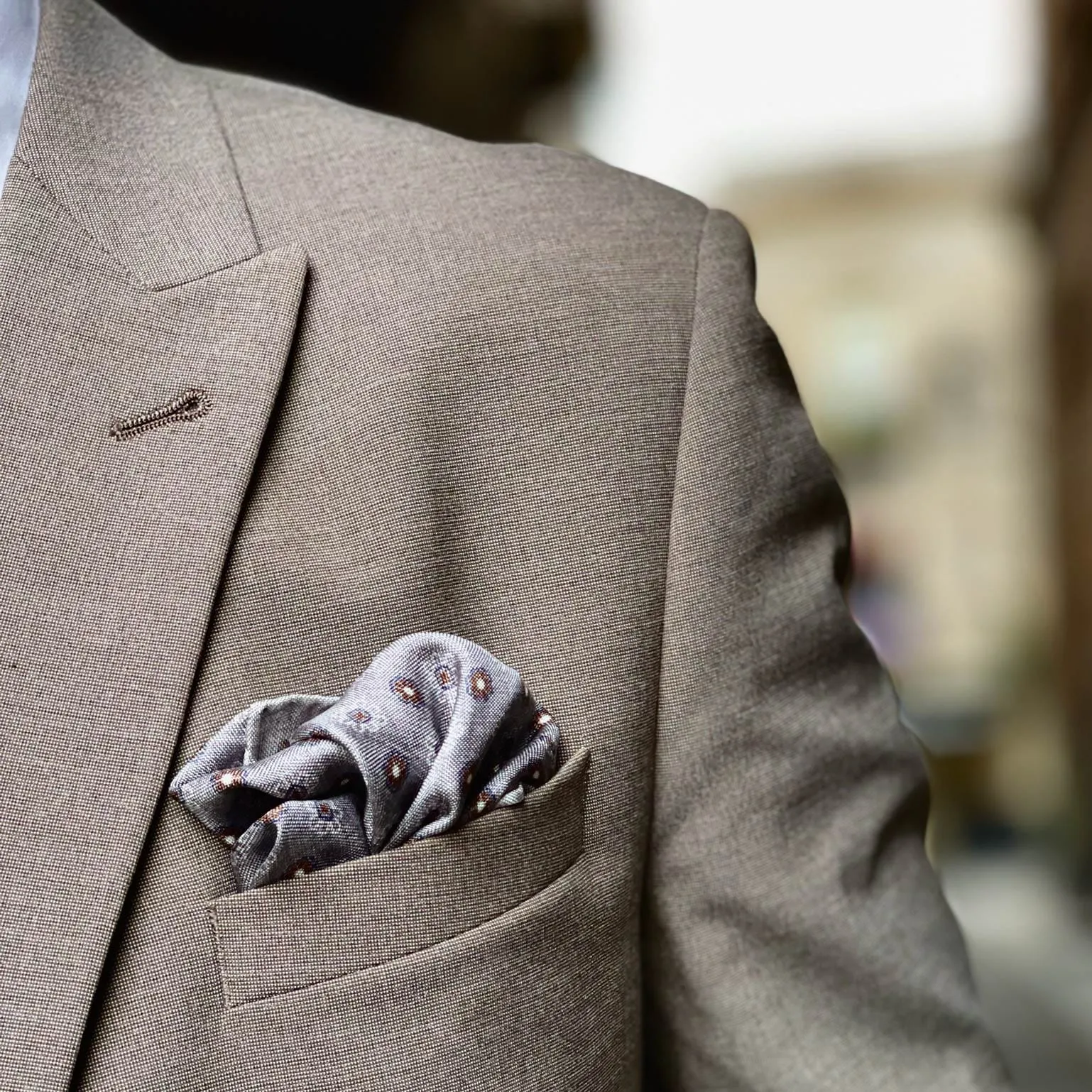 Pascal - Double Sided Silk Pocket Square - Grey & Bronze