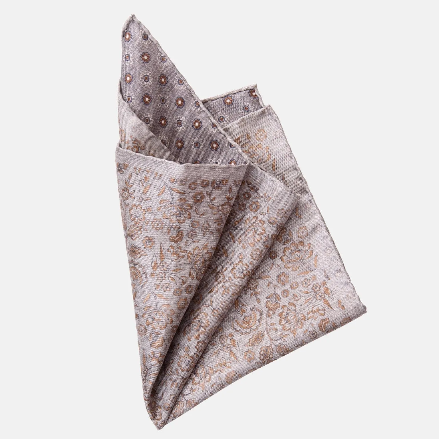 Pascal - Double Sided Silk Pocket Square - Grey & Bronze