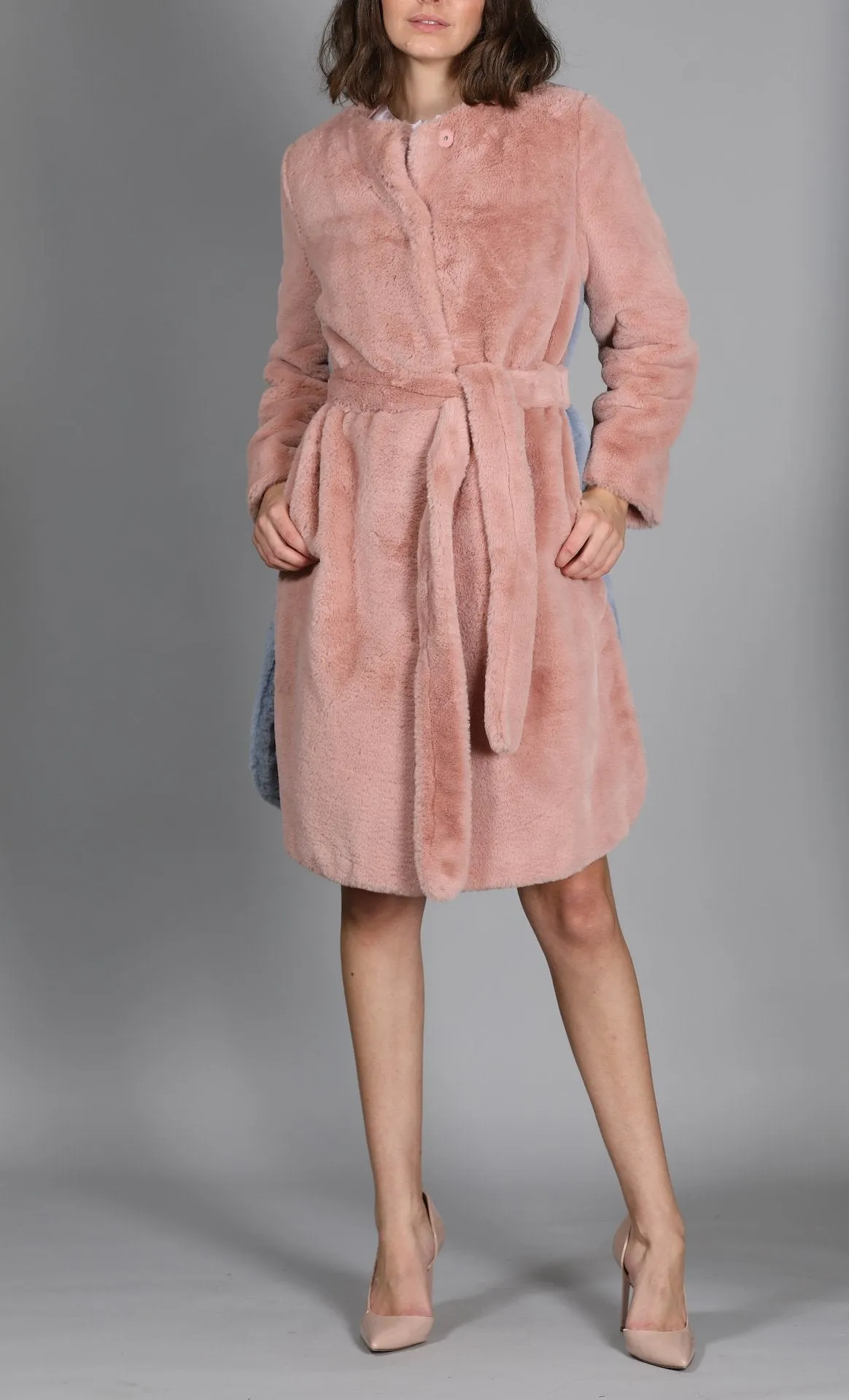 Pink Adina Belted Faux Fur Coat Antique Rose