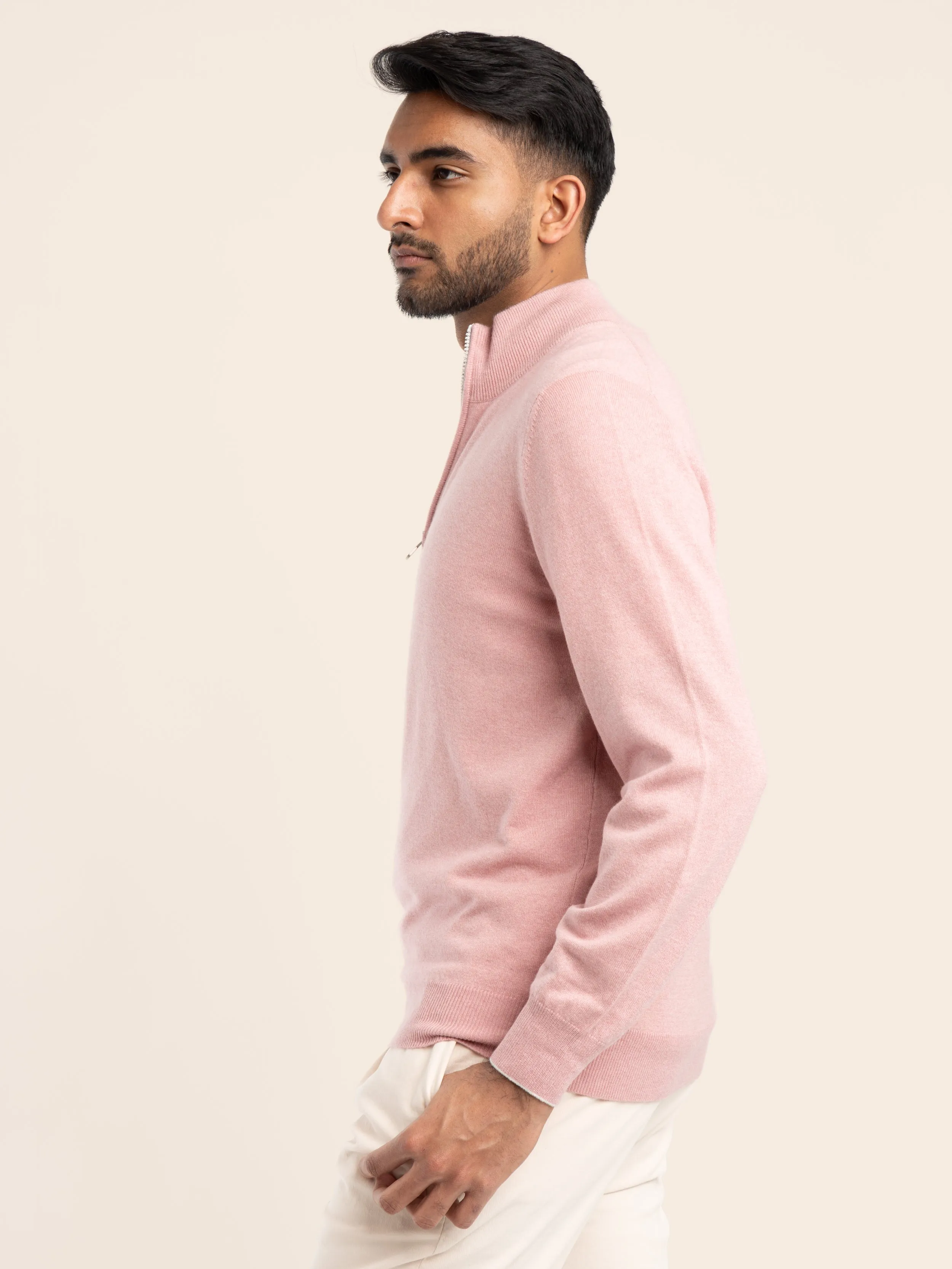 Pink Cashmere Quarter Zip Sweater