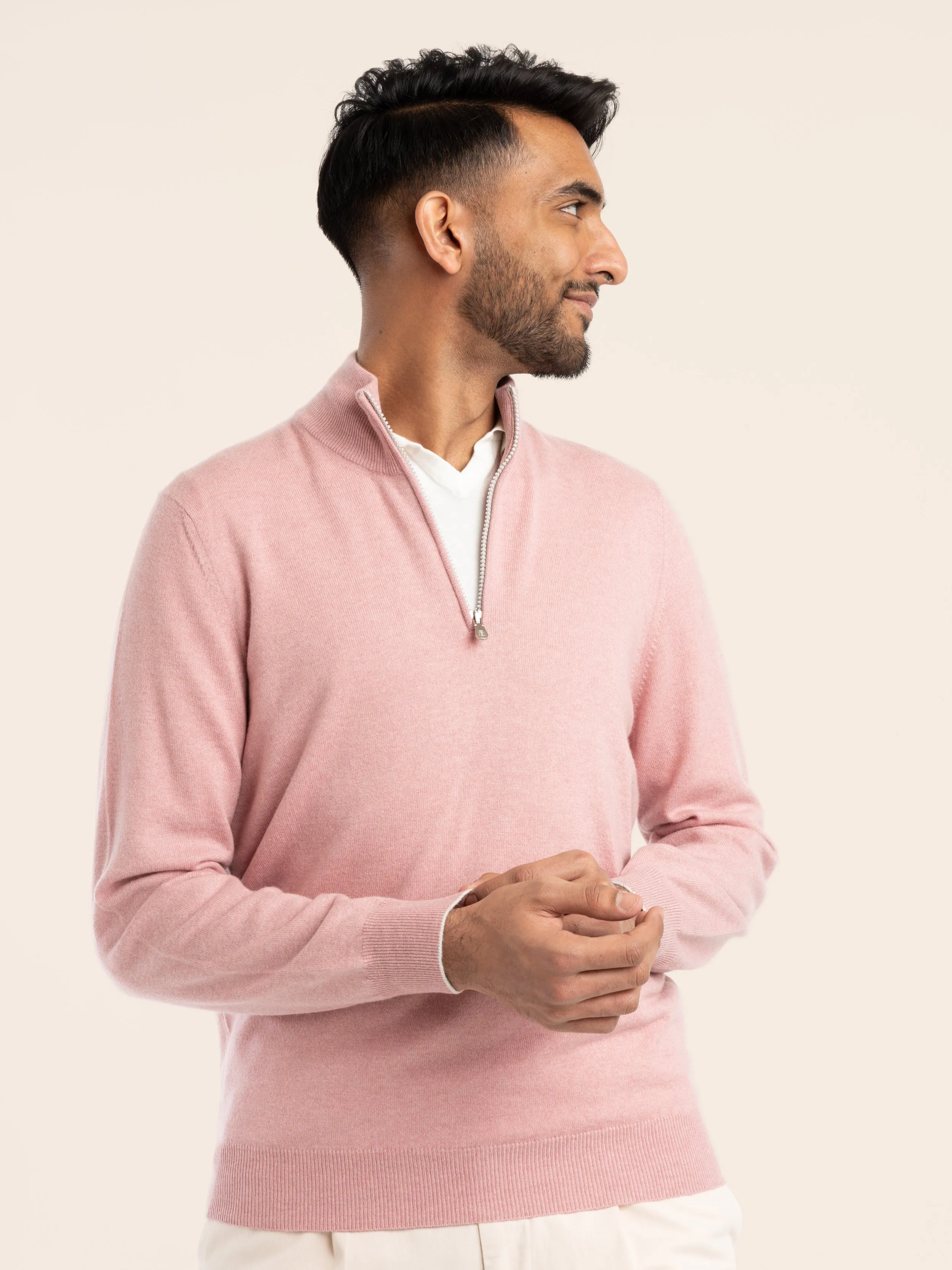 Pink Cashmere Quarter Zip Sweater