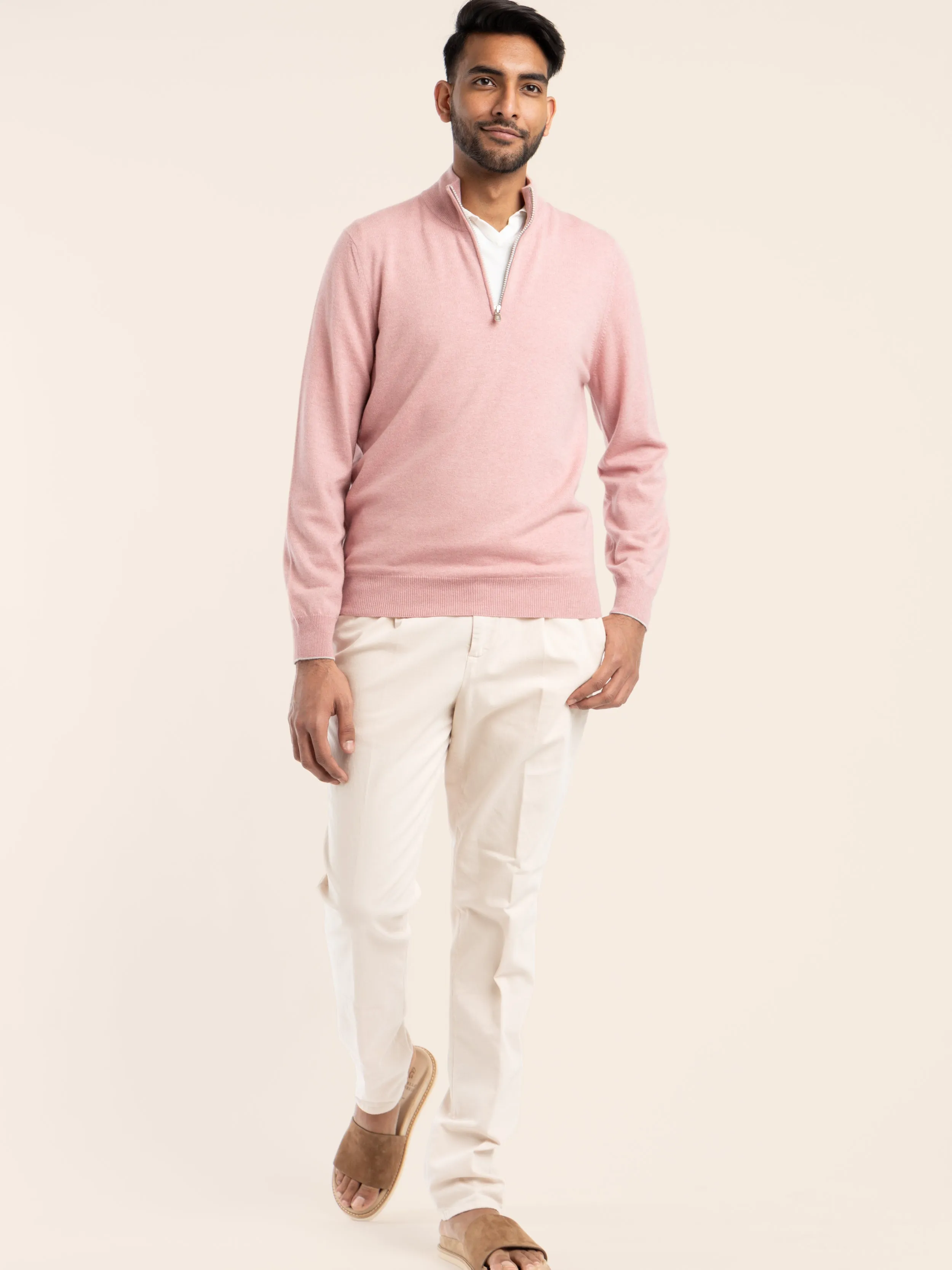 Pink Cashmere Quarter Zip Sweater