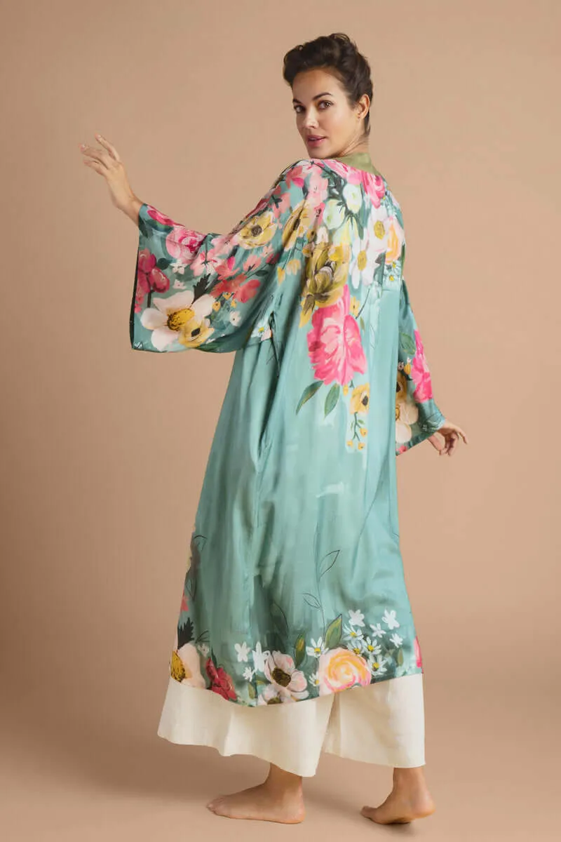 Powder Design Impressionist Floral Kimono Gown - Teal