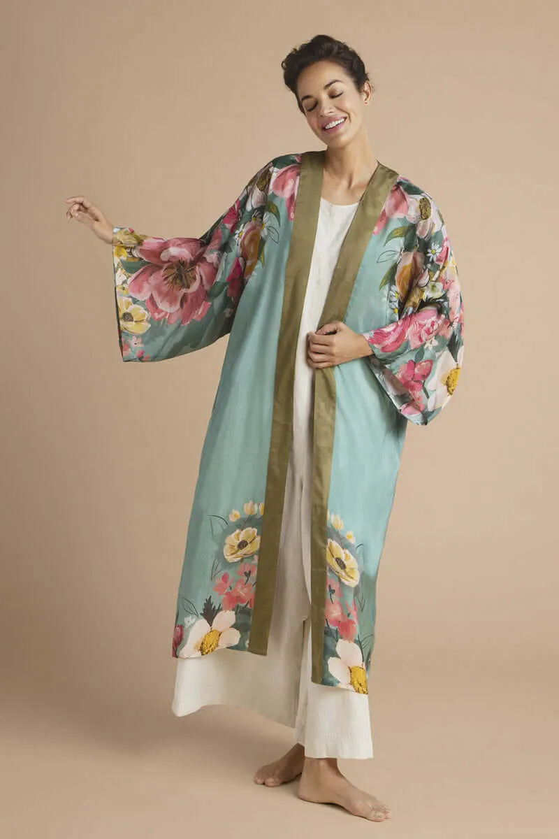 Powder Design Impressionist Floral Kimono Gown - Teal