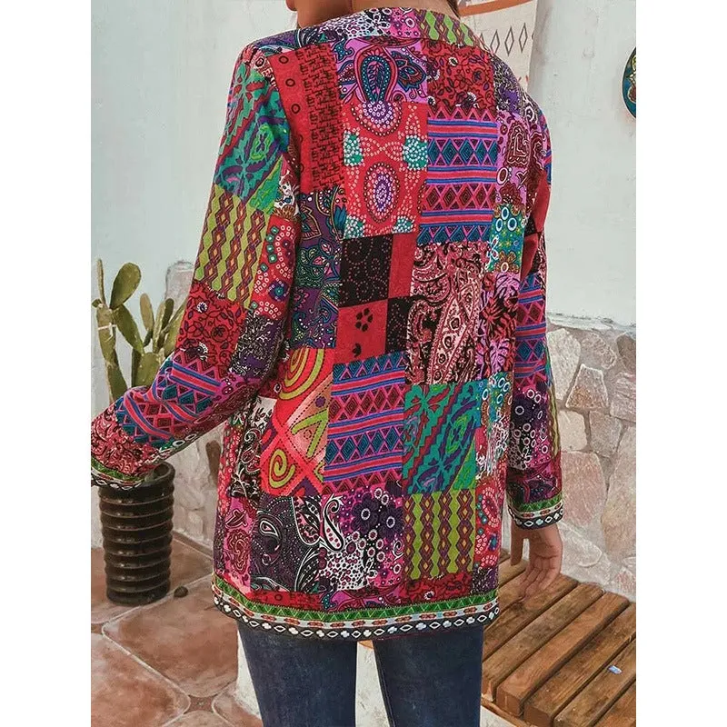 Retro Ethnic Print Long-sleeved Jacket