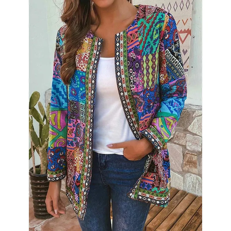 Retro Ethnic Print Long-sleeved Jacket