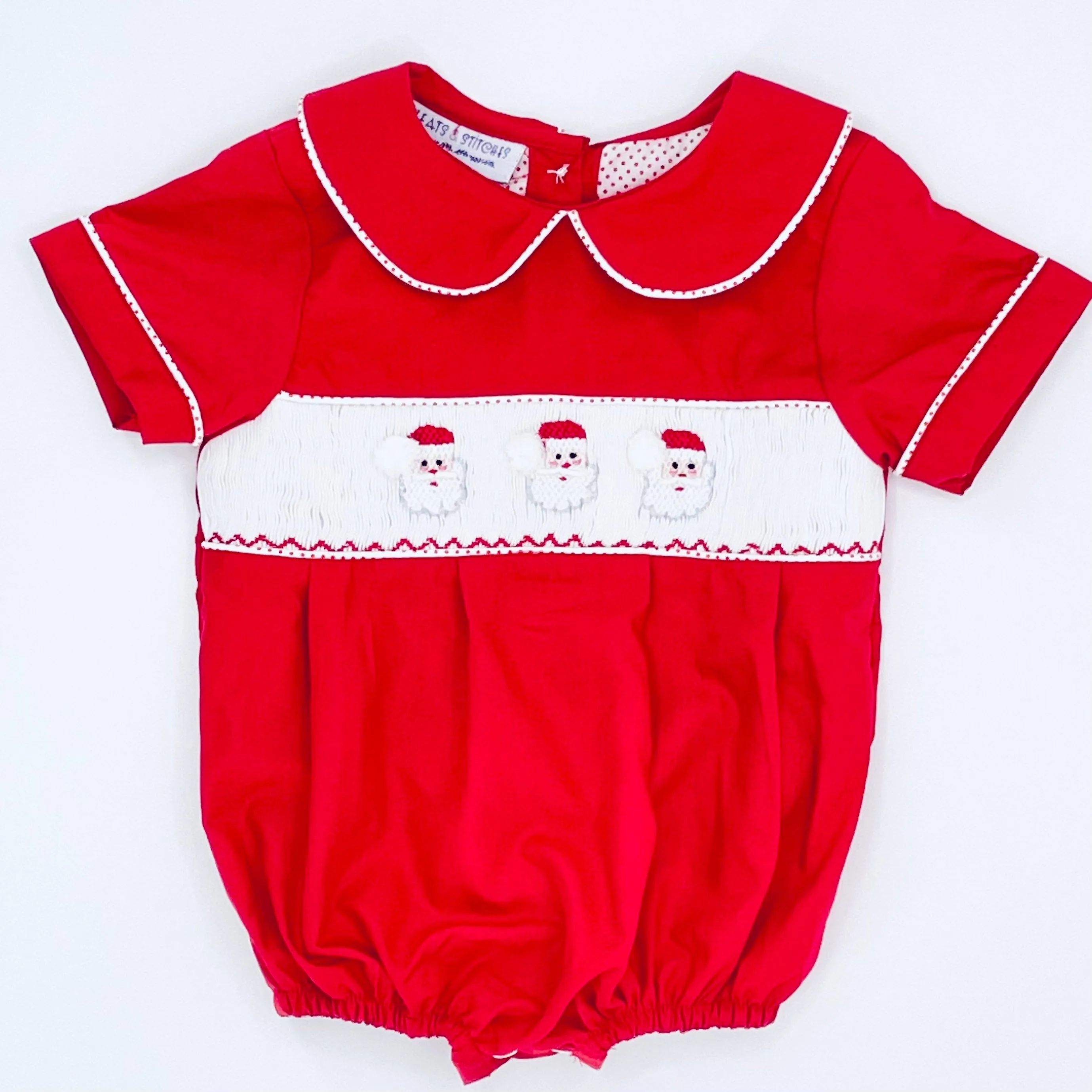 Santa Smocked Boys Bubble in red