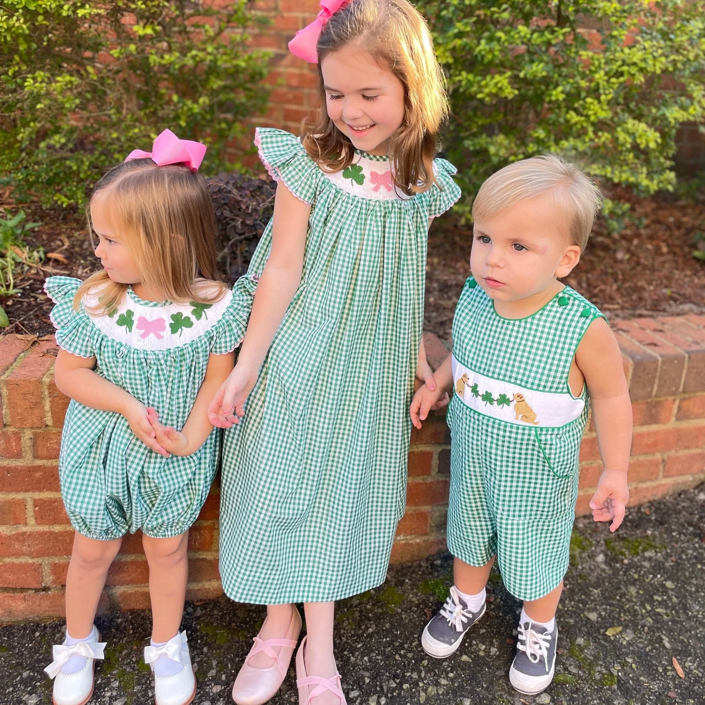 Shamrock Smocked Romper in Gingham - St. Patrick's Day