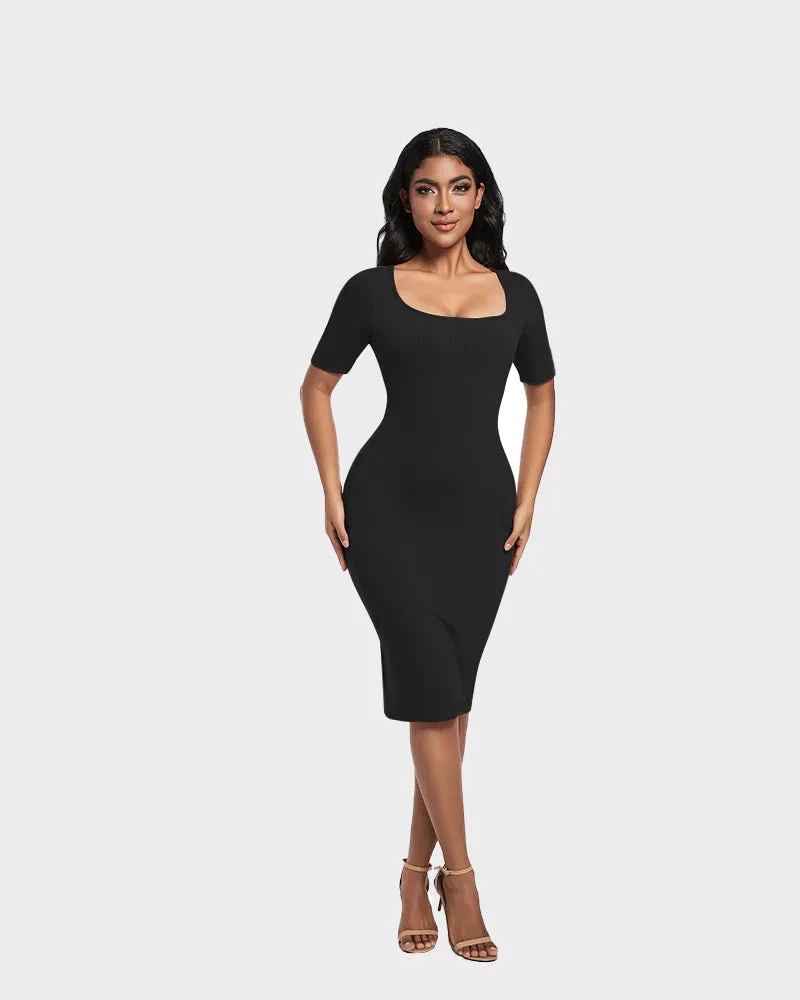 SheCurve®Built-In Shapewear Short Sleeve Square Neck Dress