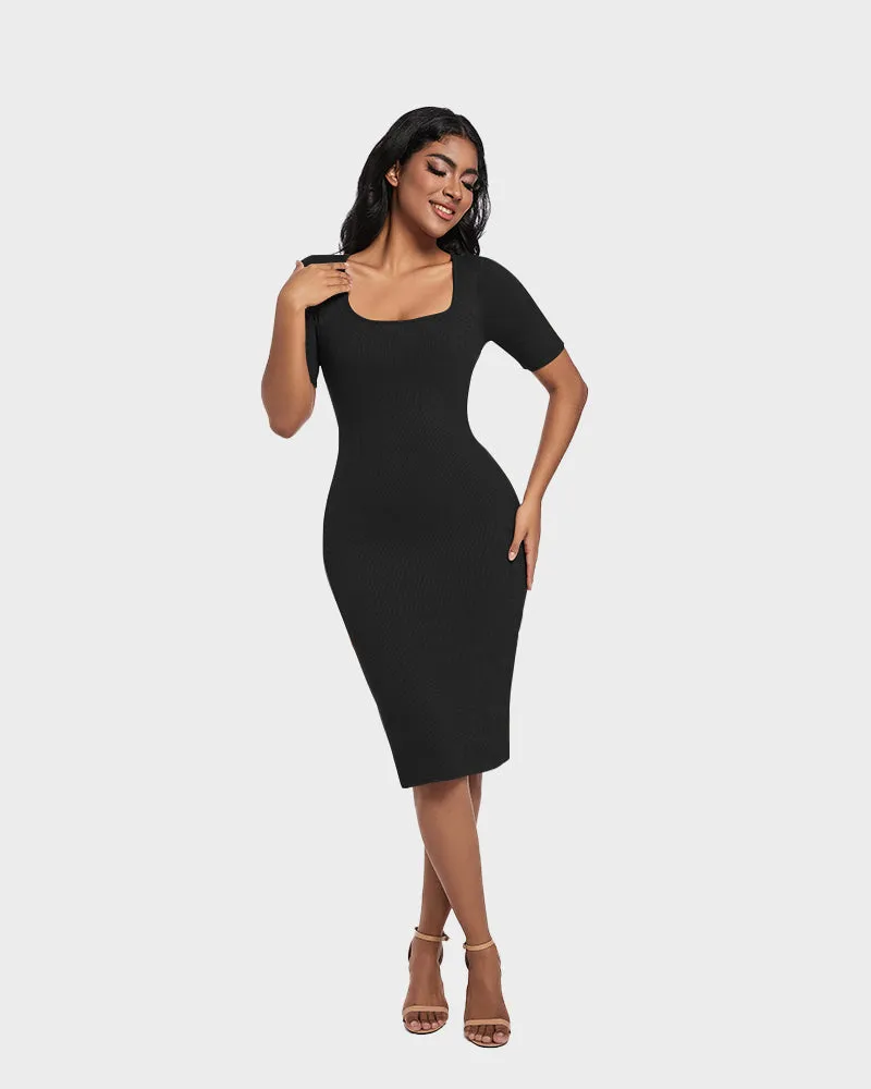 SheCurve®Built-In Shapewear Short Sleeve Square Neck Dress