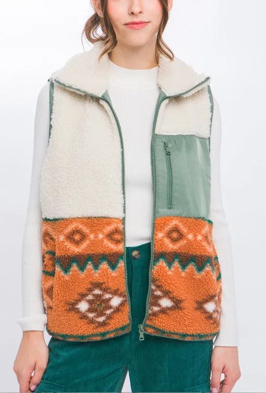 Sienna Sherpa Tribal Zip Up Vest