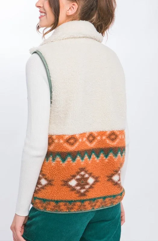 Sienna Sherpa Tribal Zip Up Vest