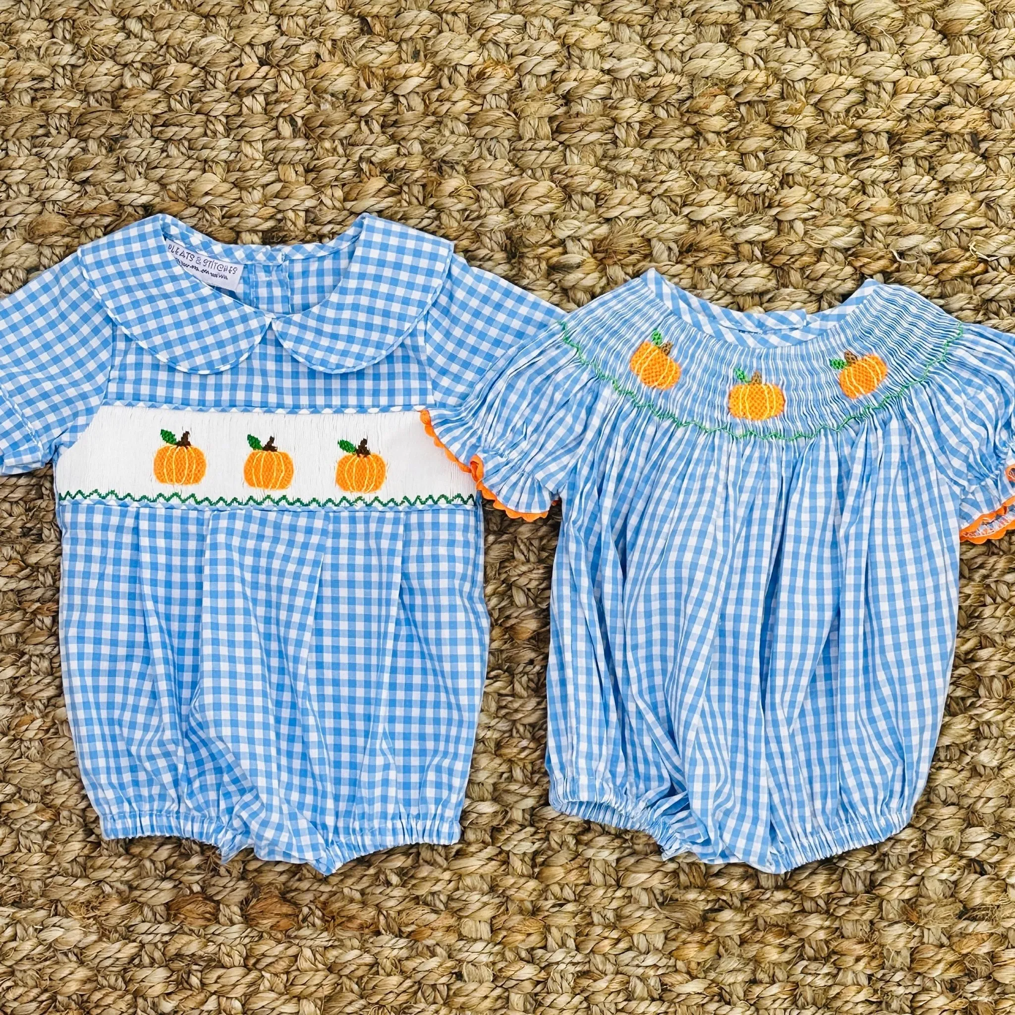 Smocked Pumpkin Romper in Gingham