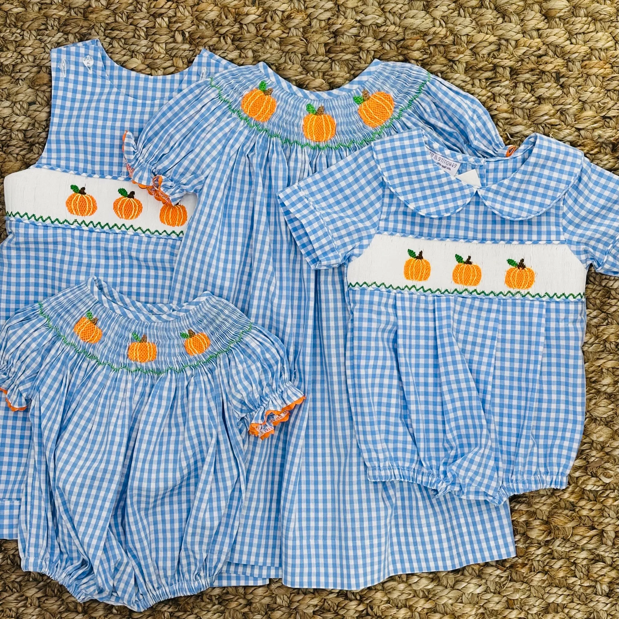 Smocked Pumpkin Romper in Gingham