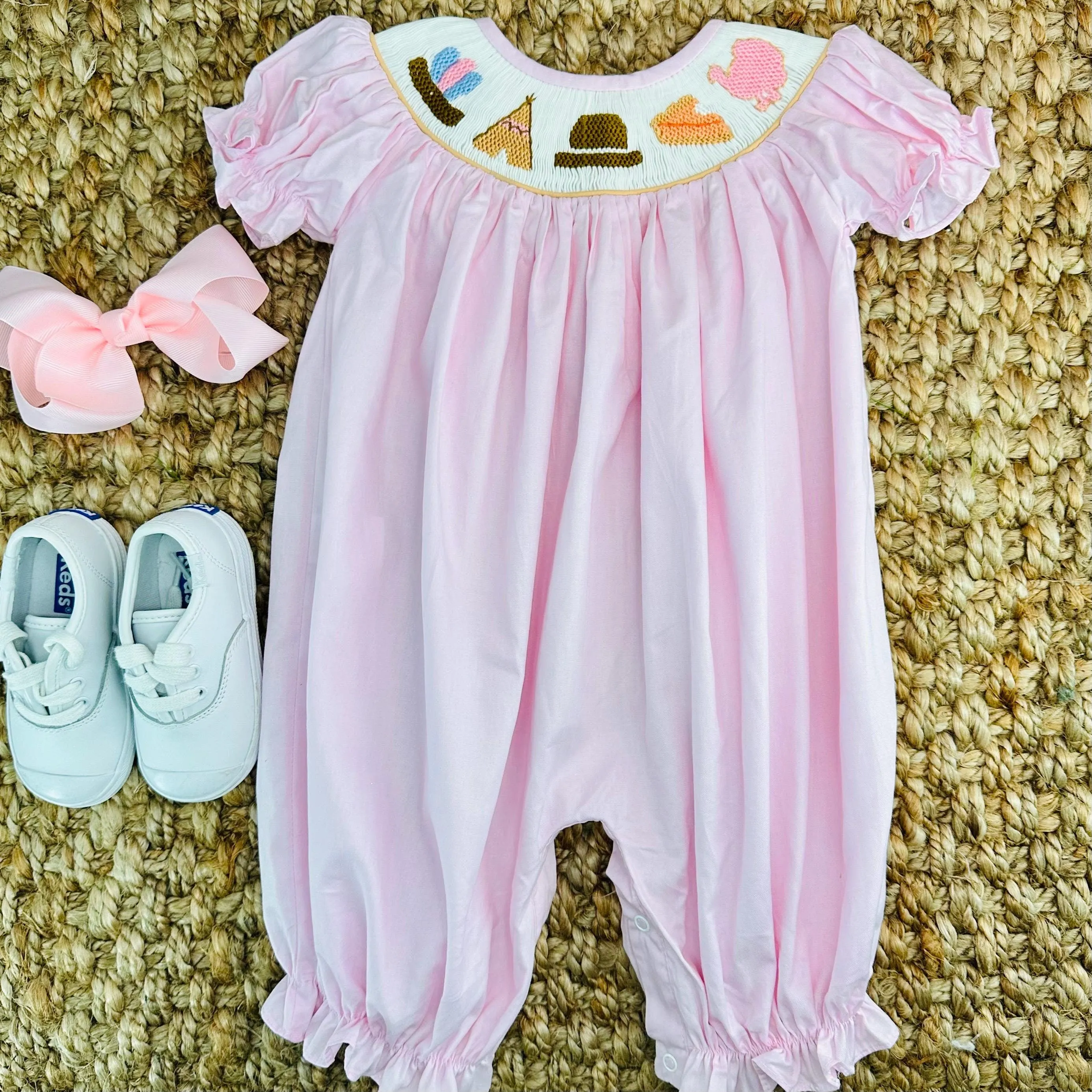 Smocked Thanksgiving Turkey Bubble in Pink