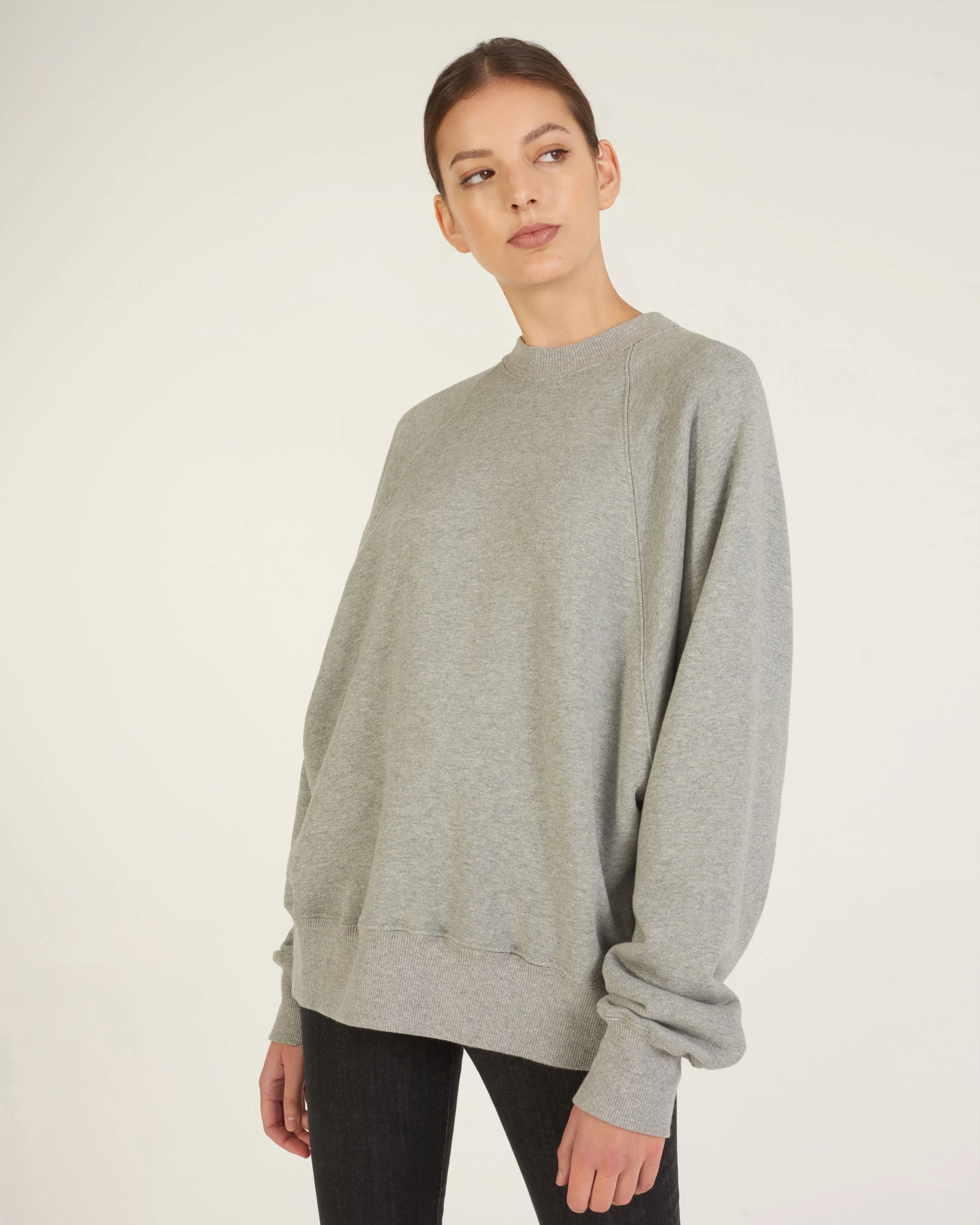 So Uptight Drop Raglan French Terry Sweatshirt in Heather Grey