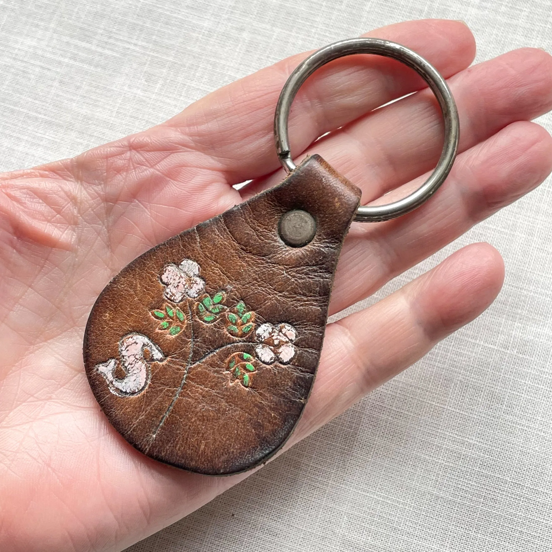 SOLD Vintage 60s/70s Tooled/Painted Leather Key Fob