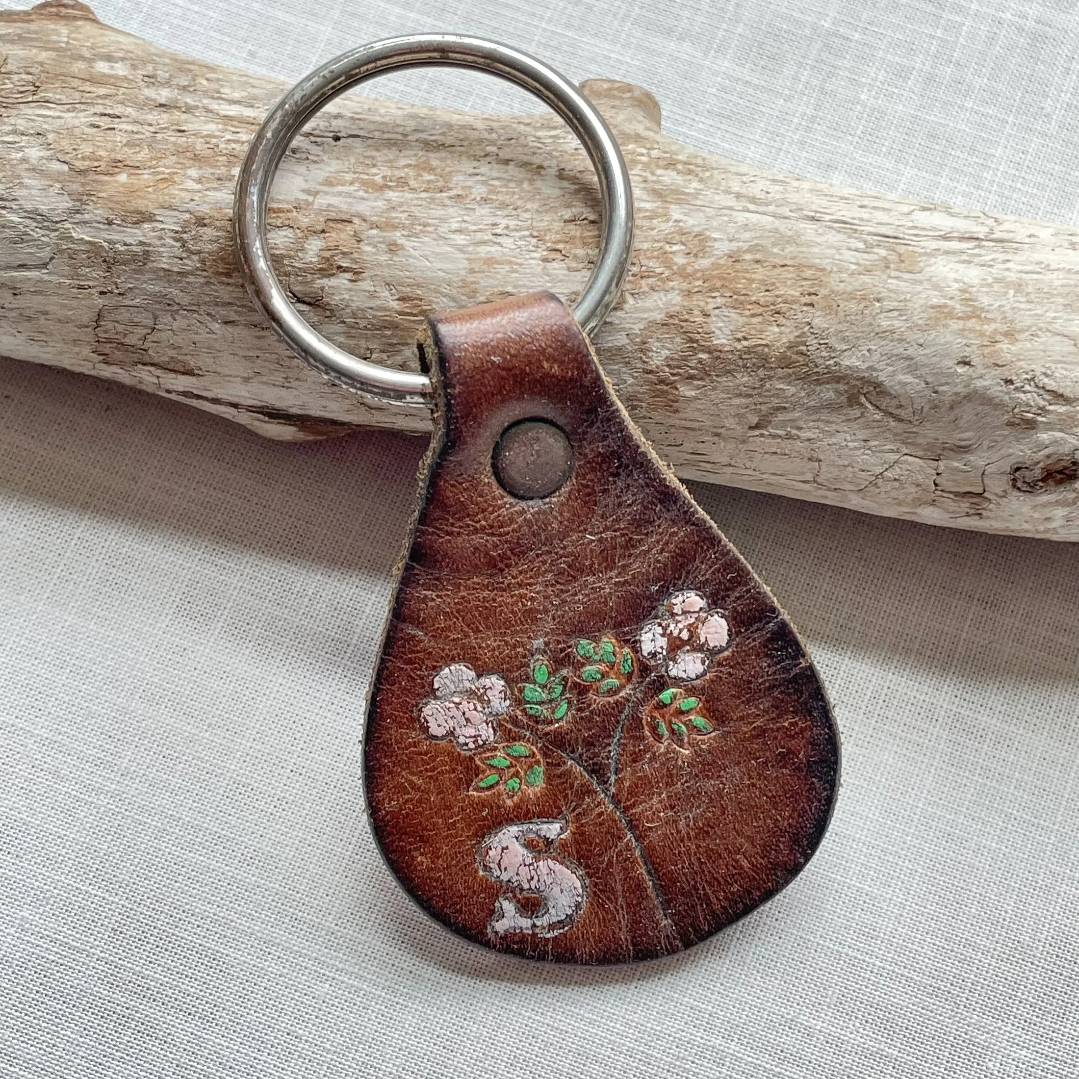 SOLD Vintage 60s/70s Tooled/Painted Leather Key Fob