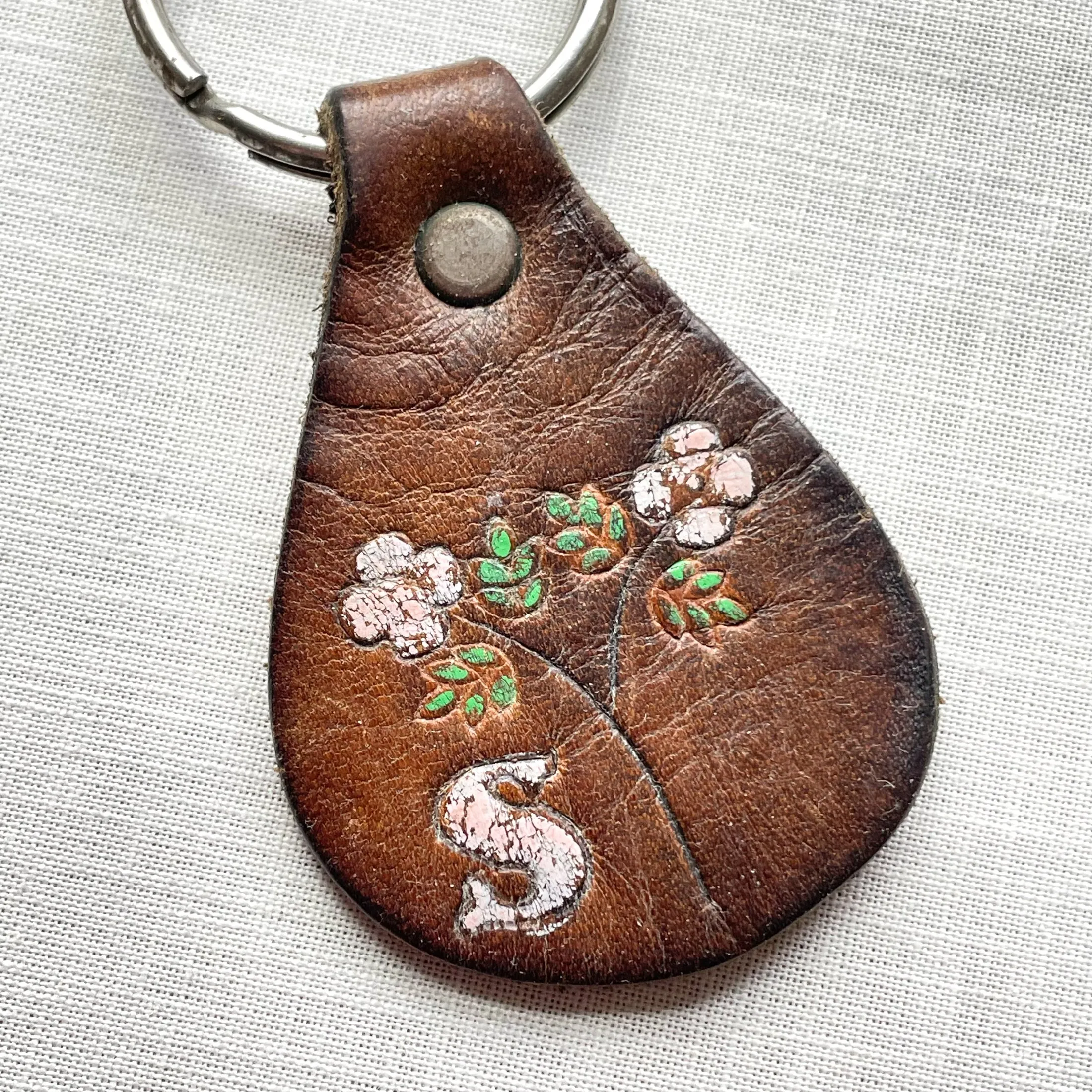 SOLD Vintage 60s/70s Tooled/Painted Leather Key Fob