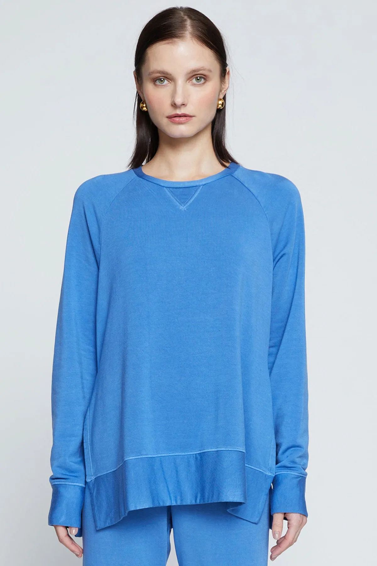 Stateside Softest Fleece Raglan Side Slit Sweatshirt in Club Blue