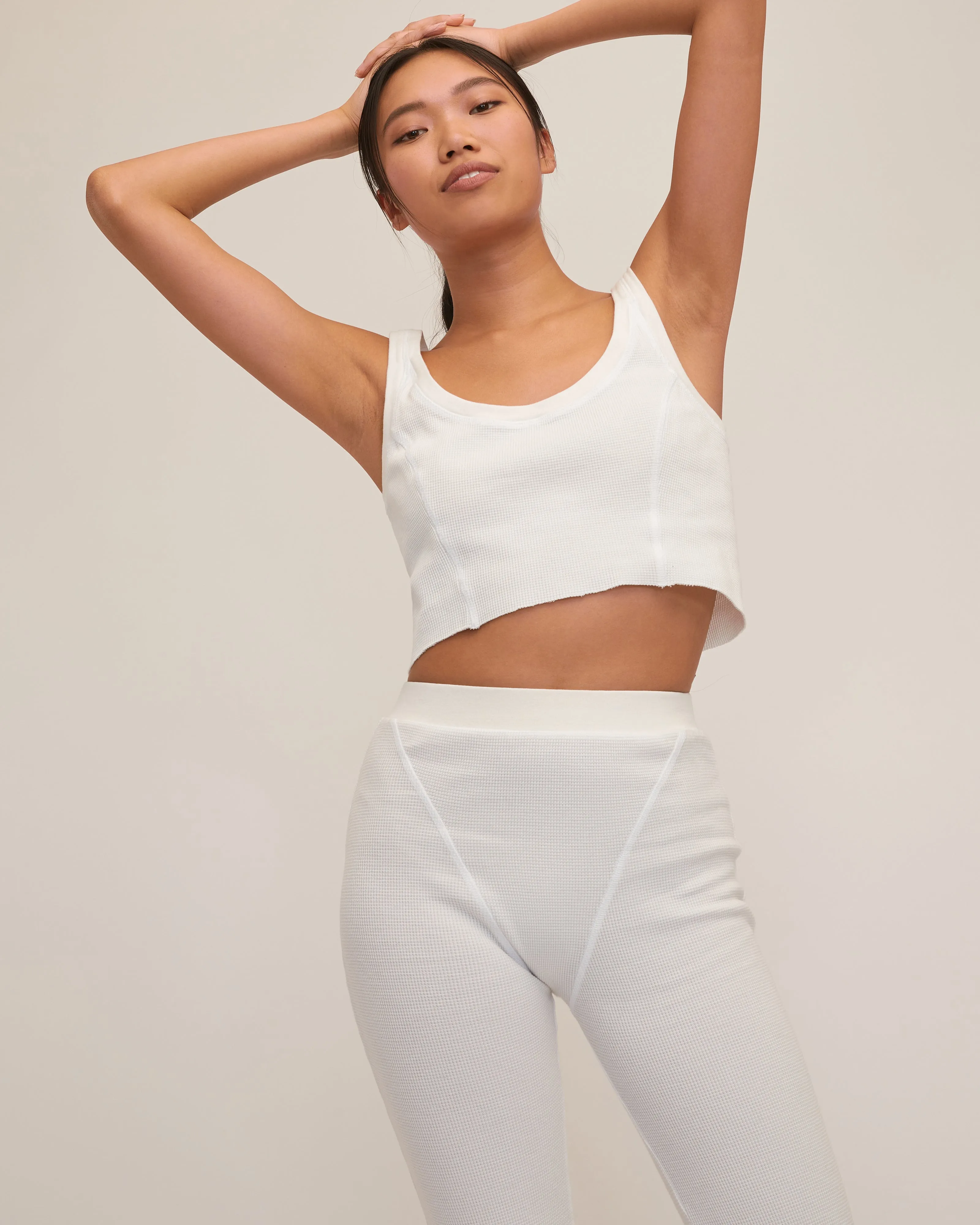 Stretch Waffle Aden Seamed Pant in Off White