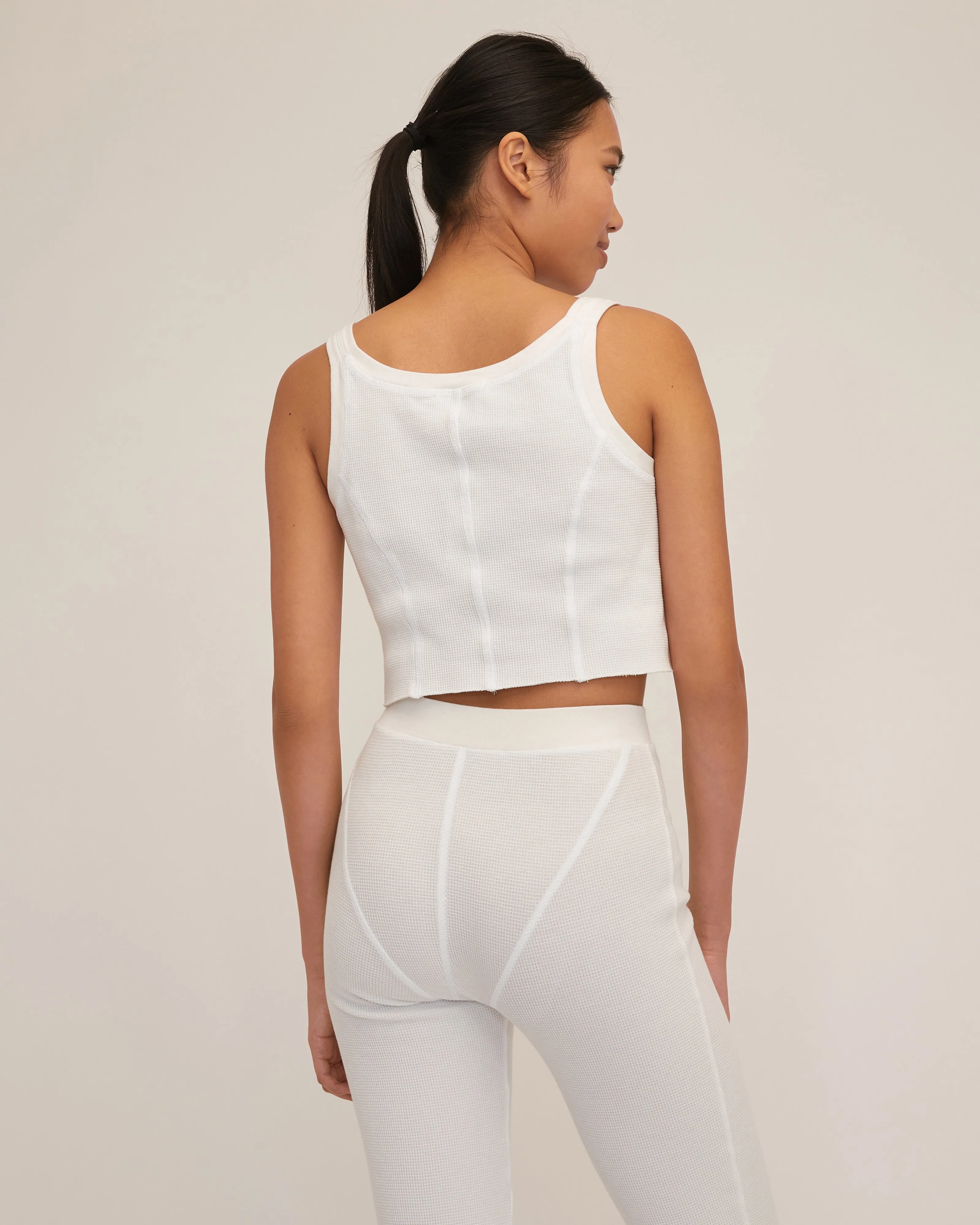 Stretch Waffle Aden Seamed Pant in Off White