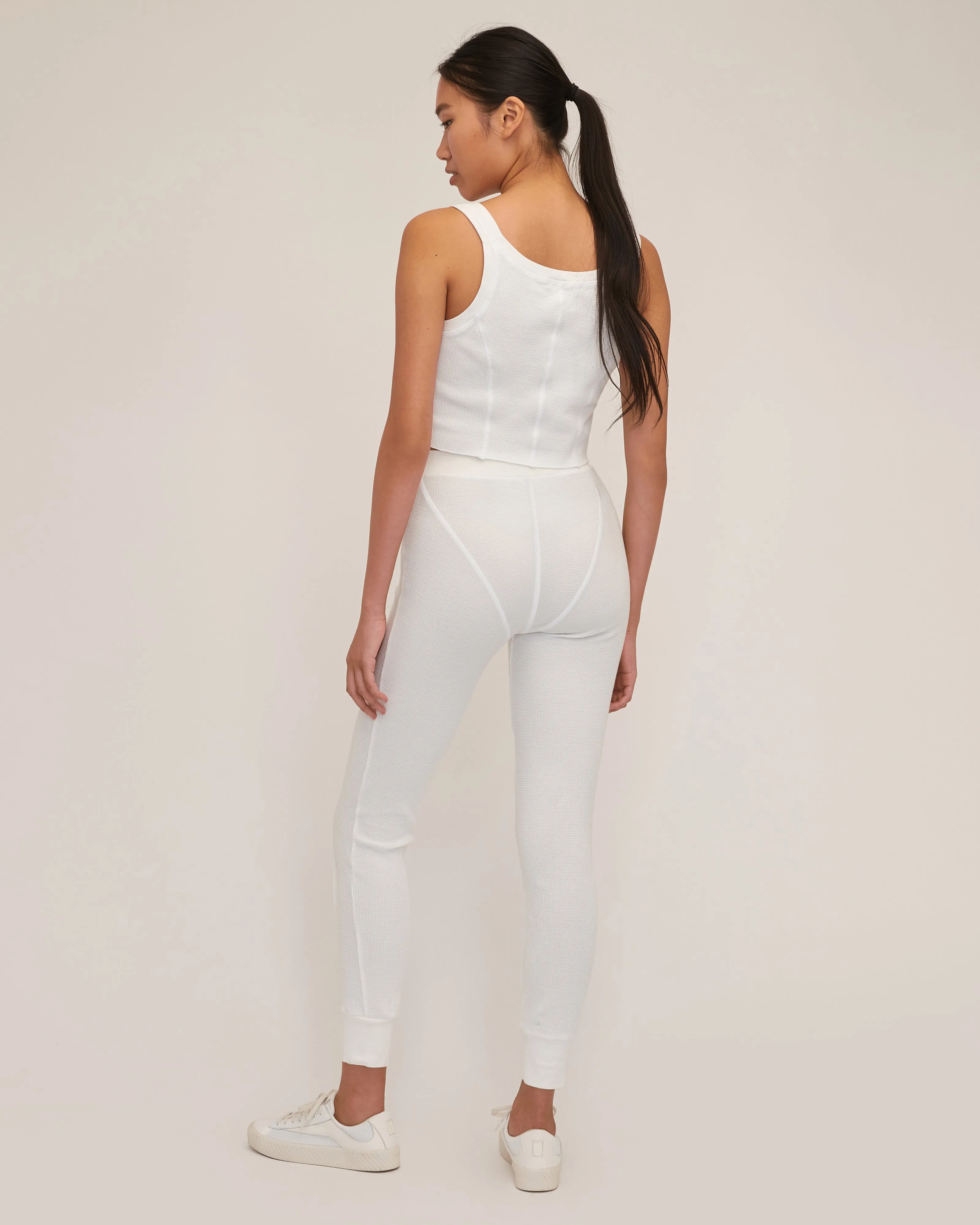 Stretch Waffle Aden Seamed Pant in Off White