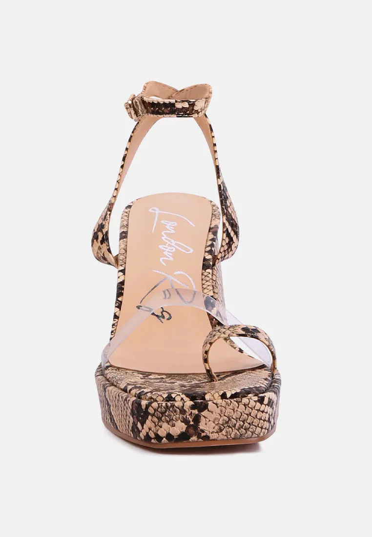 Such Flirt Snake Print Triangular Block Heel Sandals By Ruw