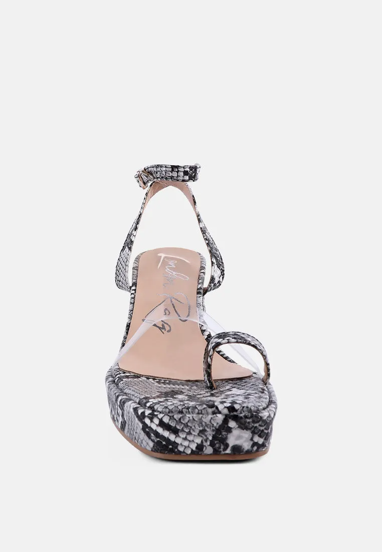 Such Flirt Snake Print Triangular Block Heel Sandals By Ruw