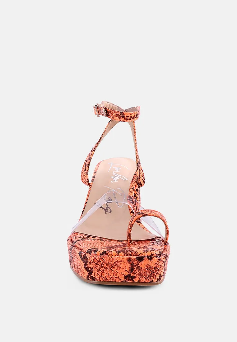 Such Flirt Snake Print Triangular Block Heel Sandals By Ruw