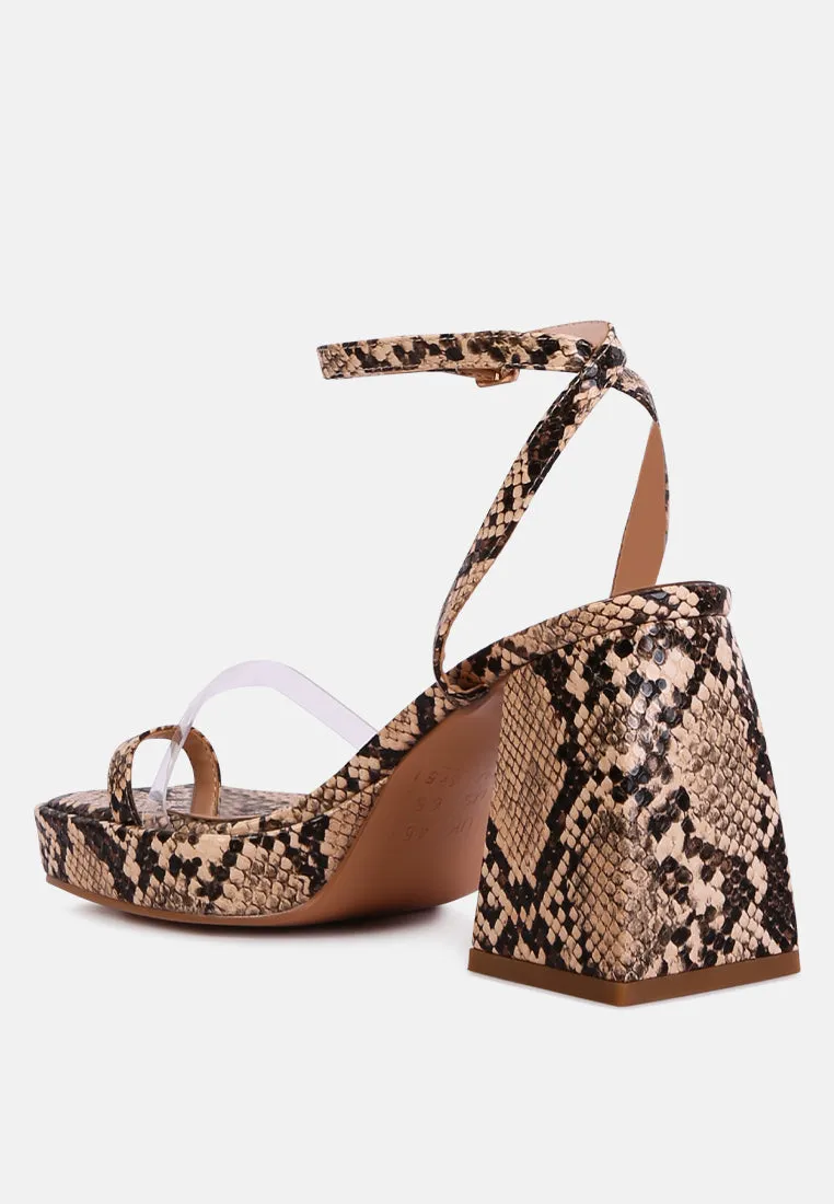 Such Flirt Snake Print Triangular Block Heel Sandals By Ruw