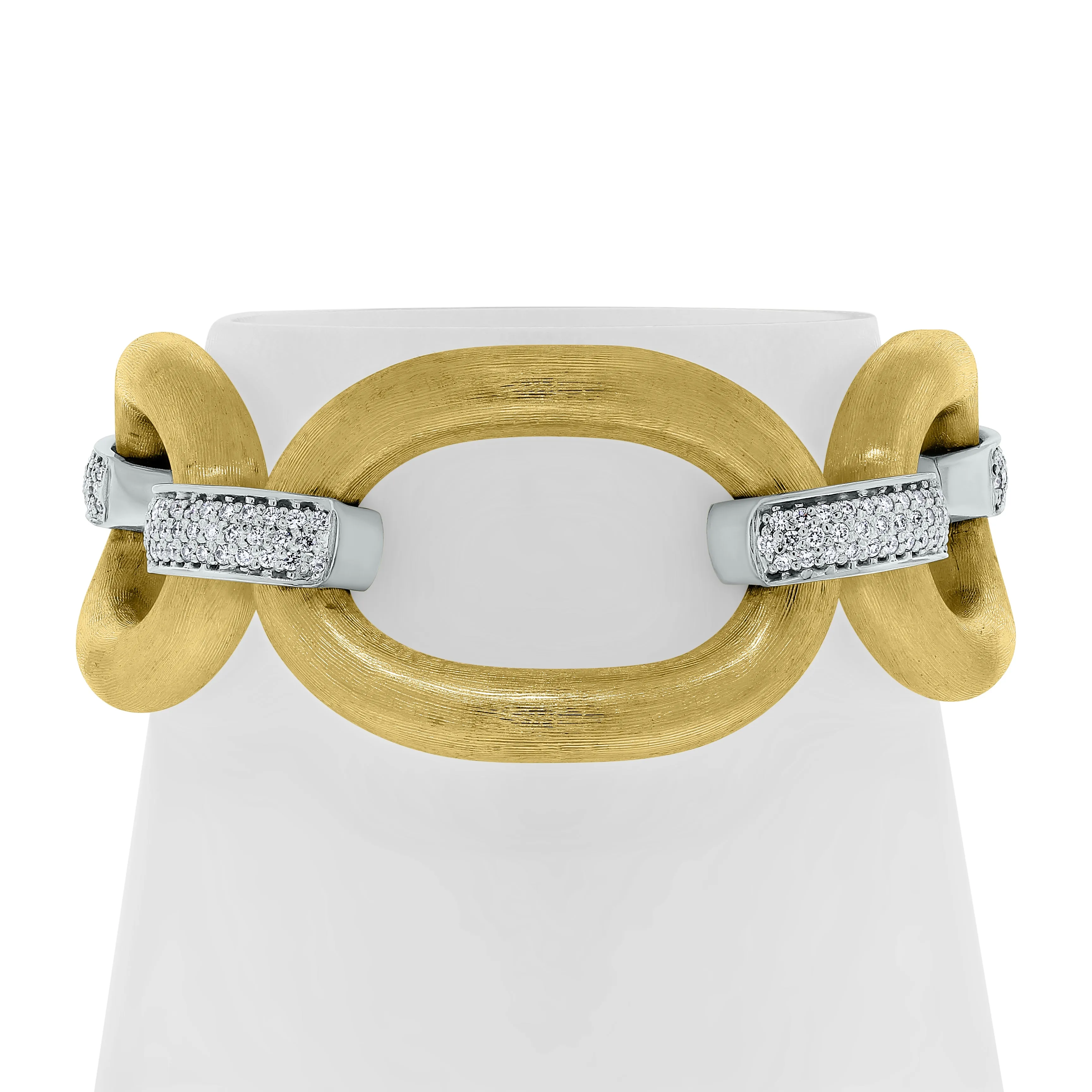 Textured Gold & Diamond Link Broad Bracelet (1.56 ct Diamonds) in Gold